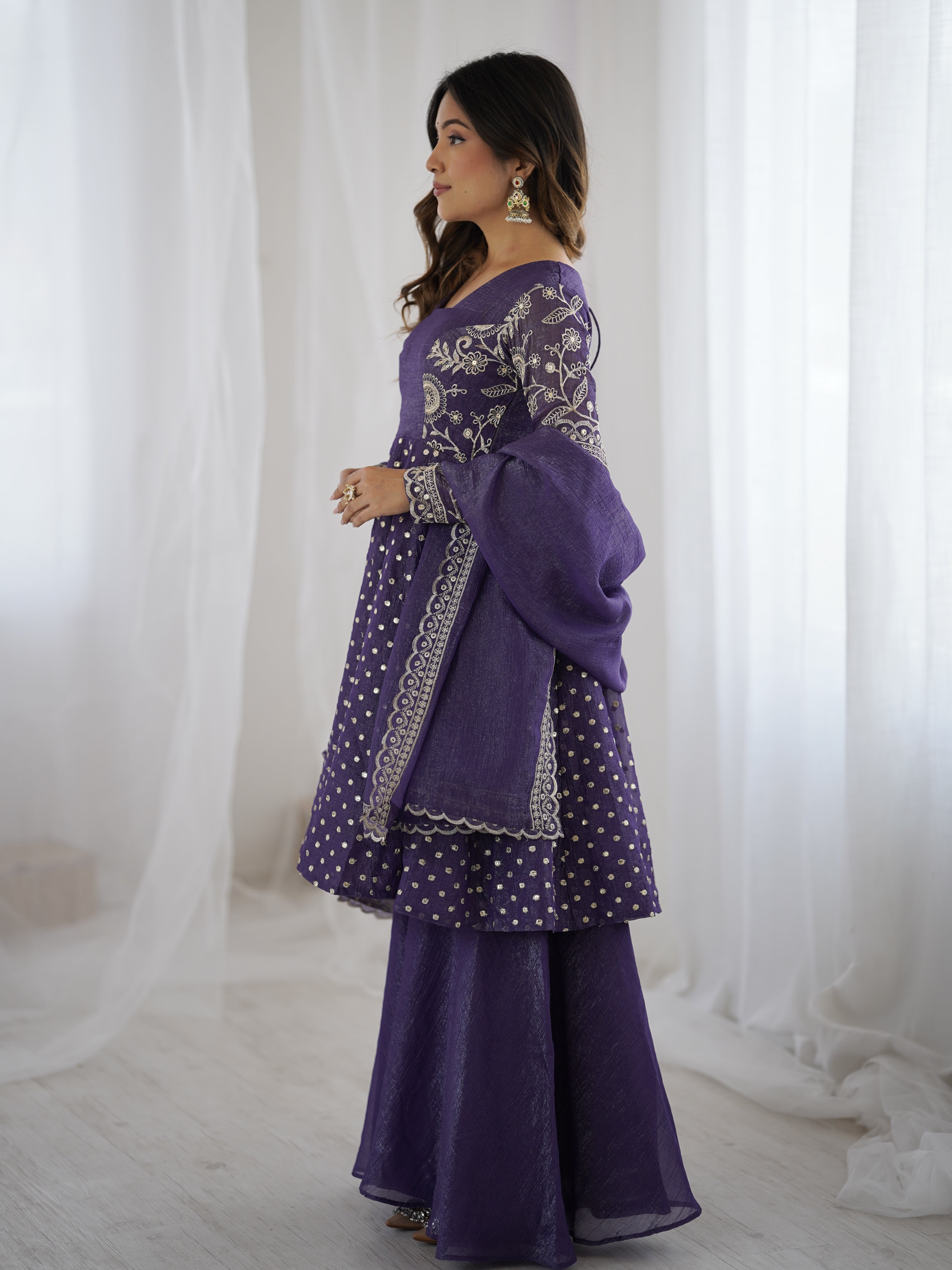 Womenline Violet Moonlight Designer Sharara Suit Set with Embroidered Dupatta