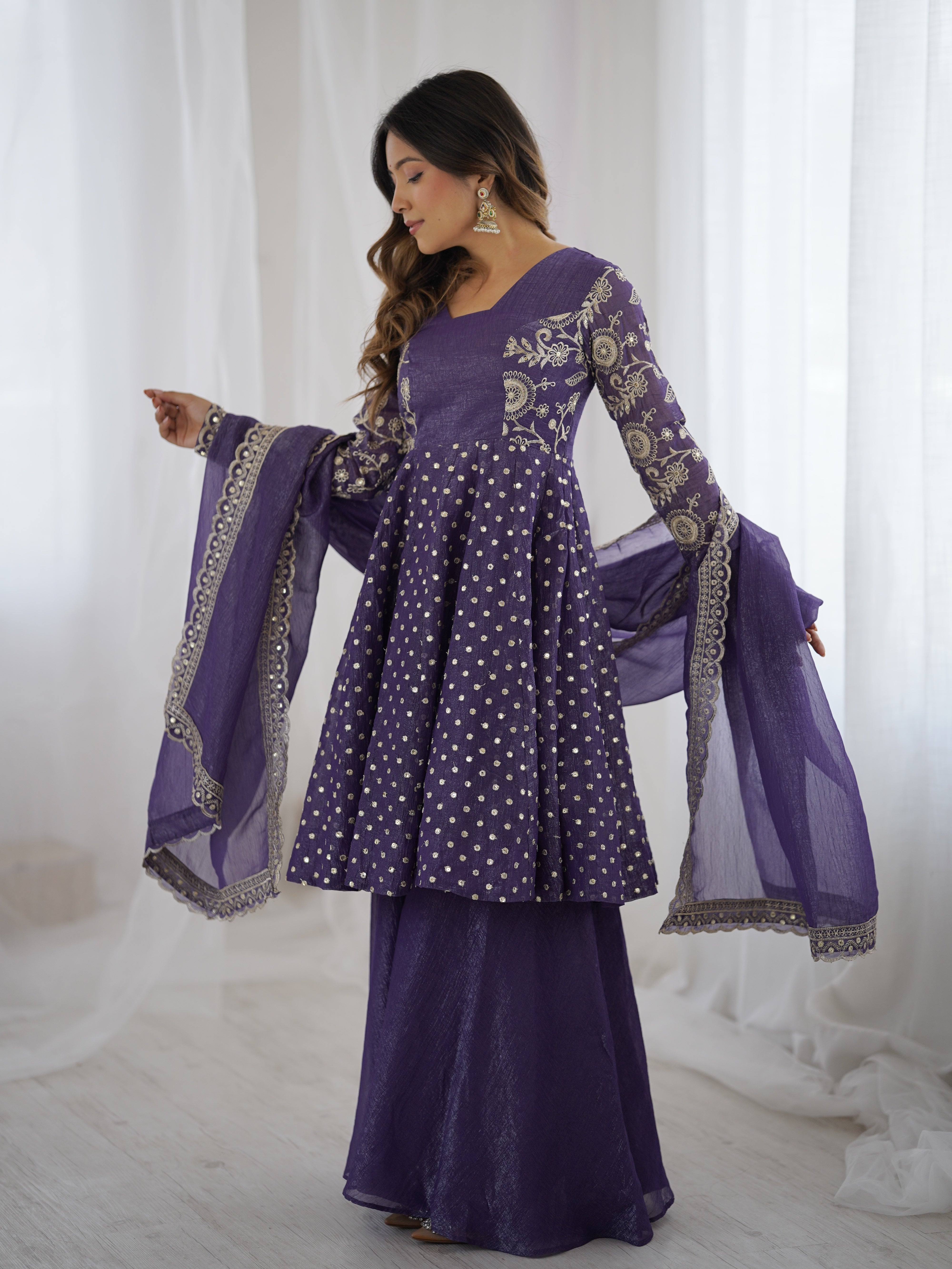 Womenline Violet Moonlight Designer Sharara Suit Set with Embroidered Dupatta