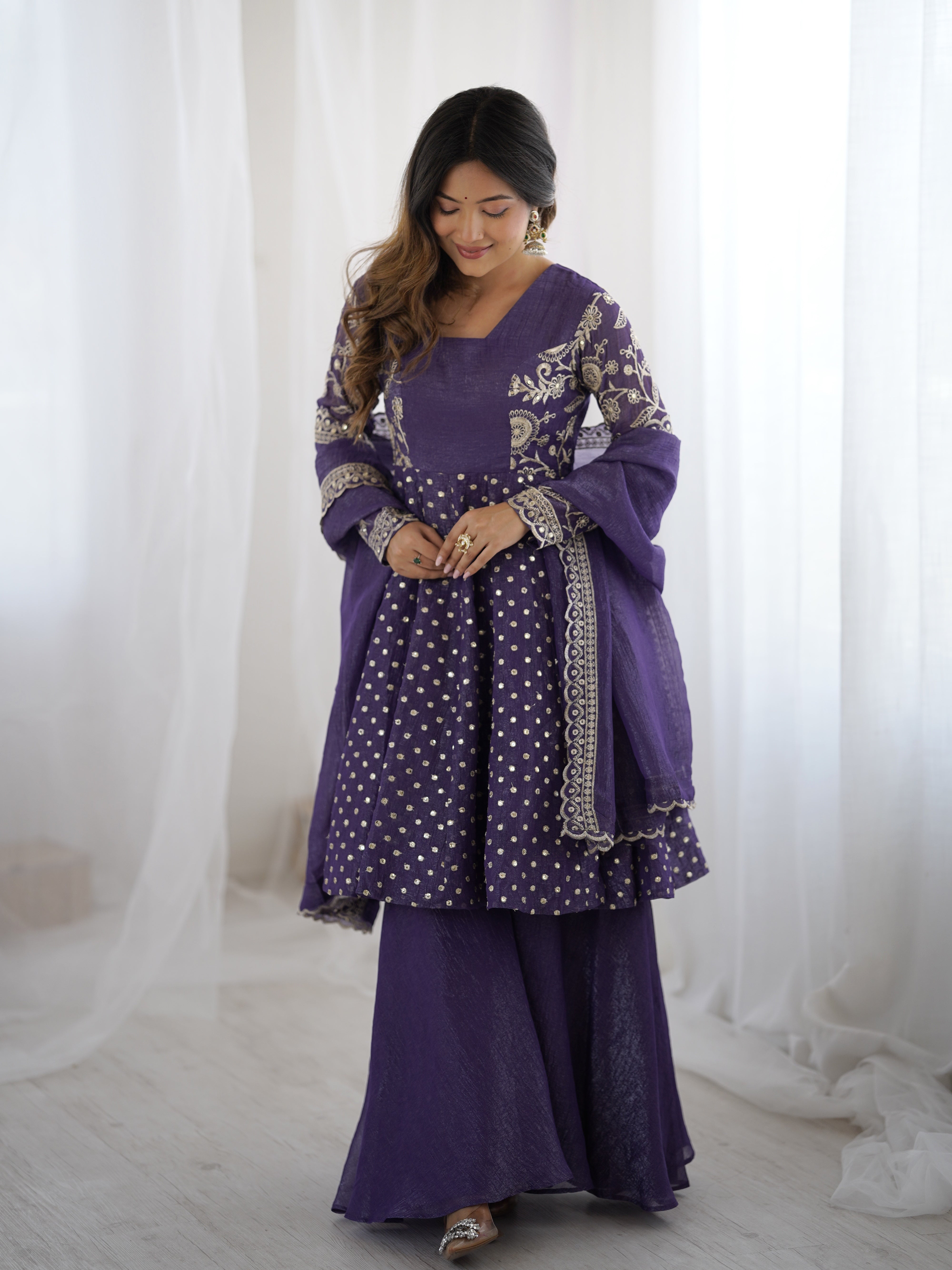 Womenline Violet Moonlight Designer Sharara Suit Set with Embroidered Dupatta