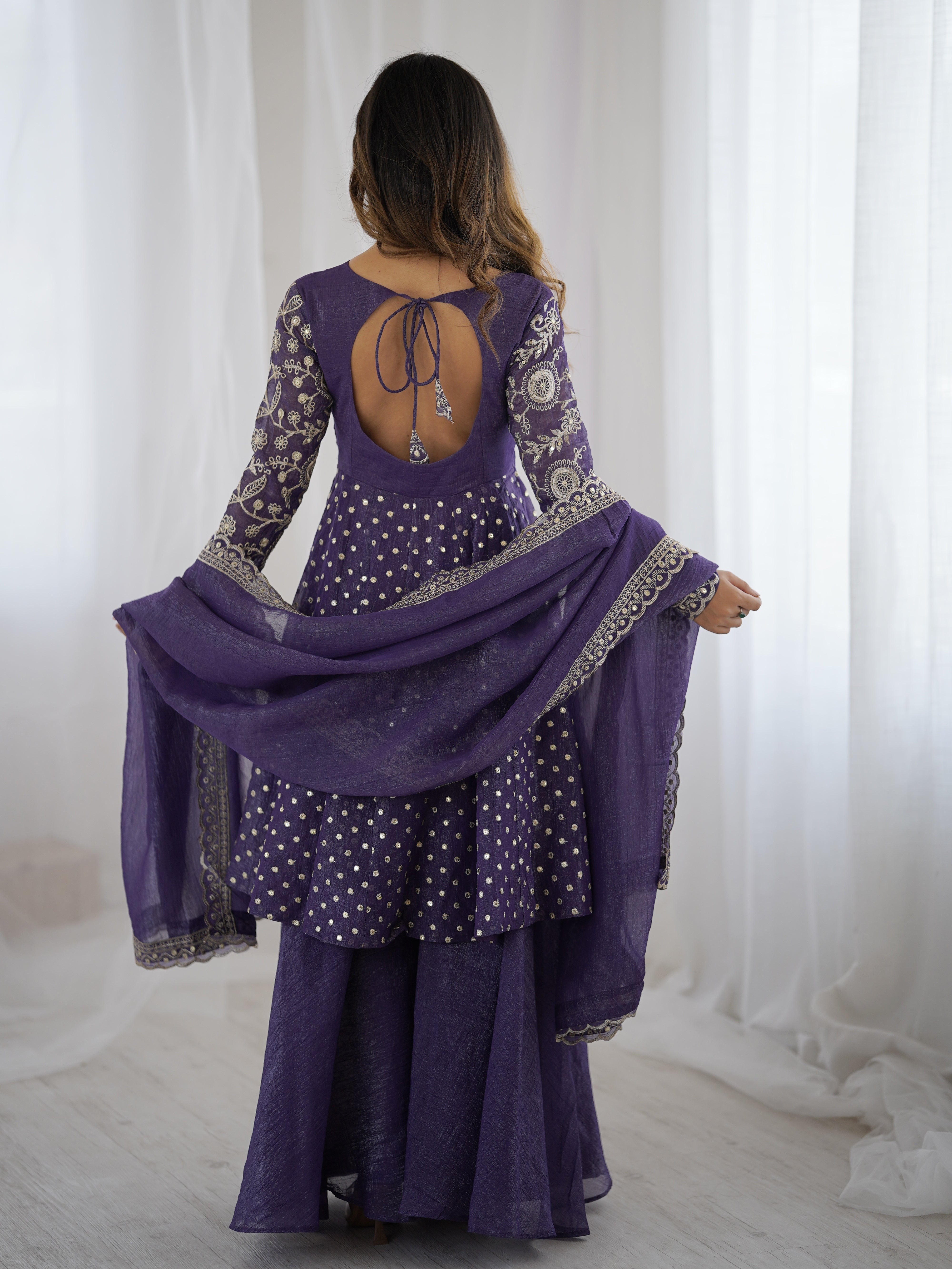 Womenline Violet Moonlight Designer Sharara Suit Set with Embroidered Dupatta