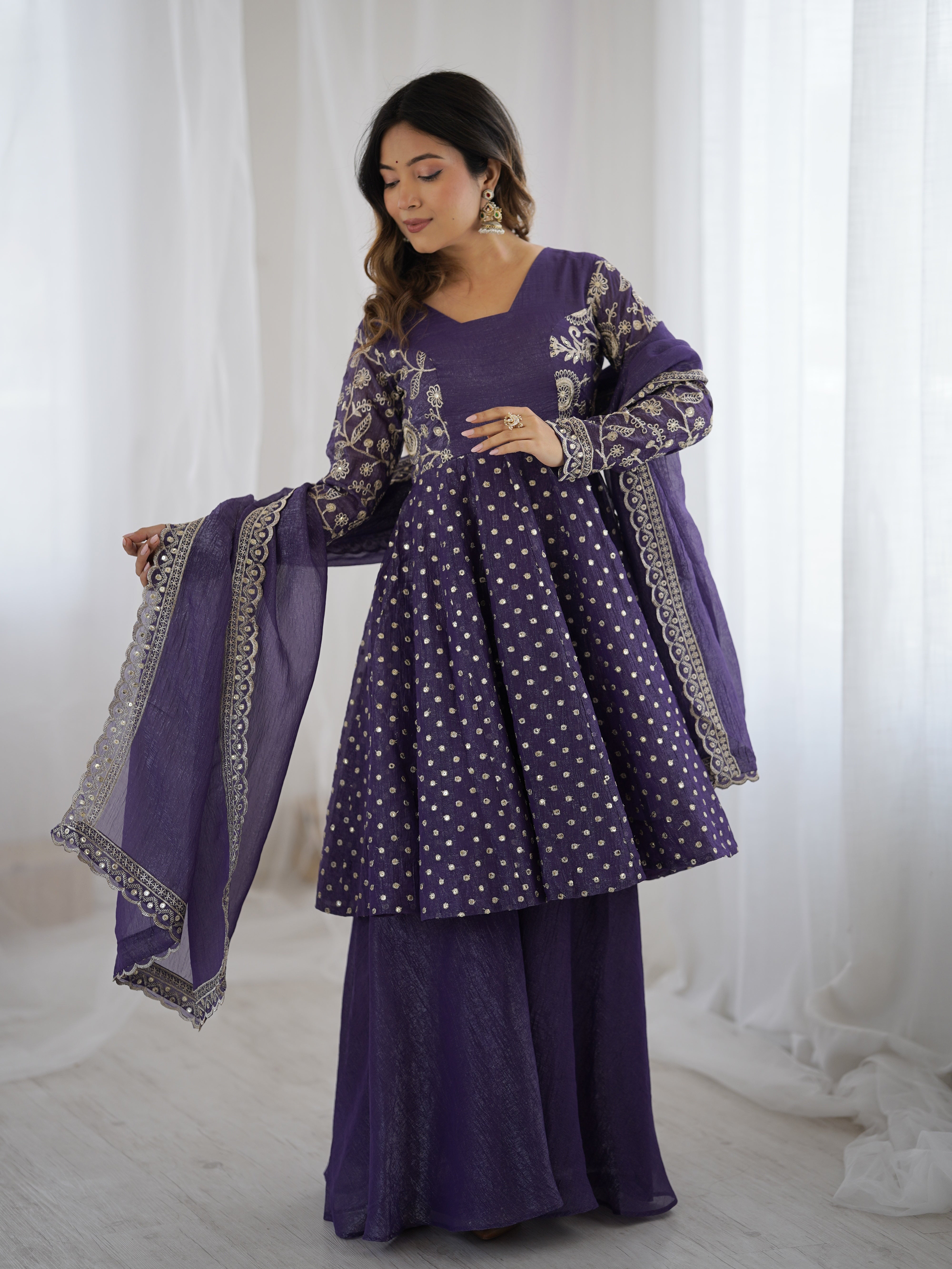 Womenline Violet Moonlight Designer Sharara Suit Set with Embroidered Dupatta