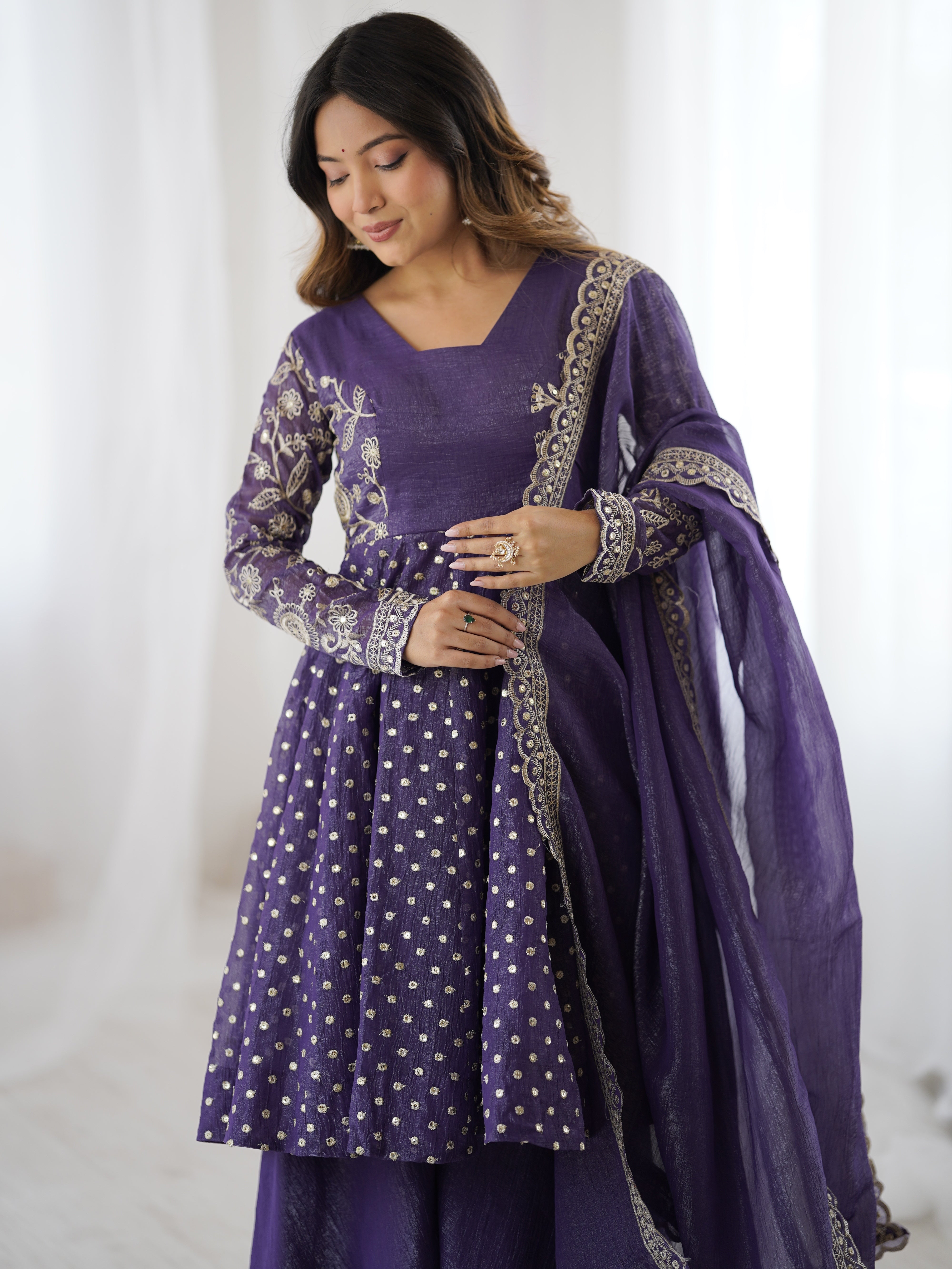 Womenline Violet Moonlight Designer Sharara Suit Set with Embroidered Dupatta