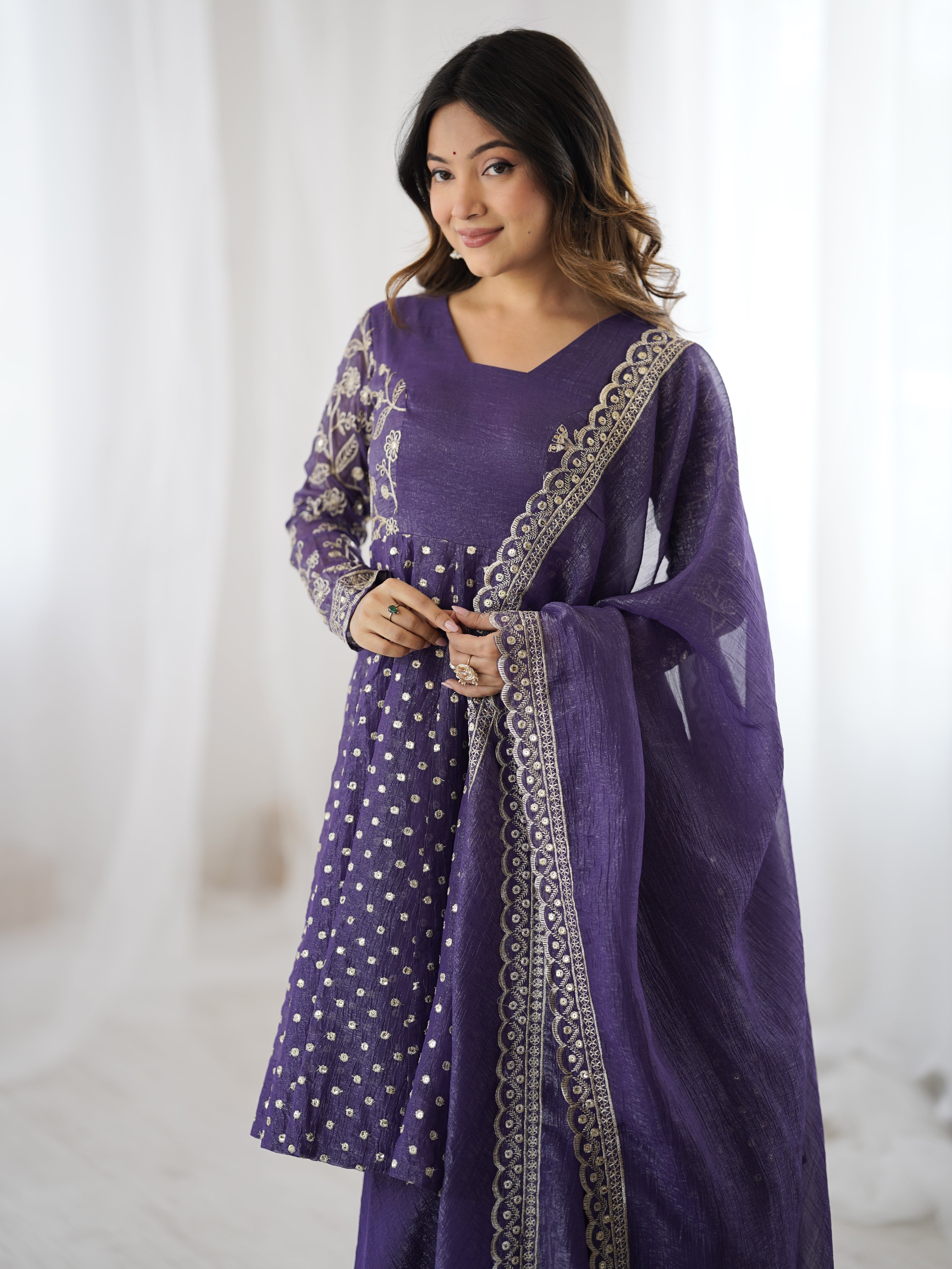 Womenline Violet Moonlight Designer Sharara Suit Set with Embroidered Dupatta