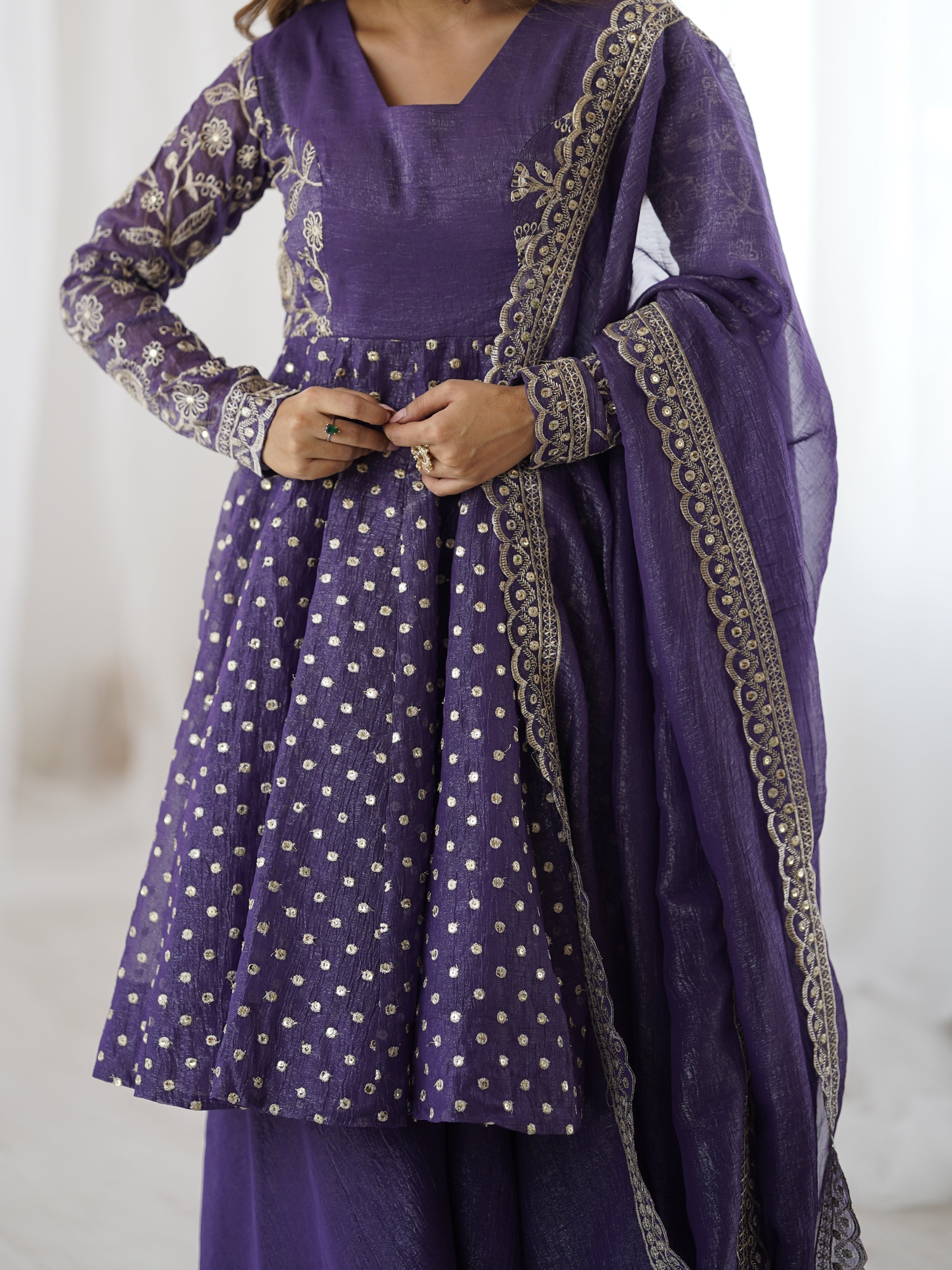 Womenline Violet Moonlight Designer Sharara Suit Set with Embroidered Dupatta