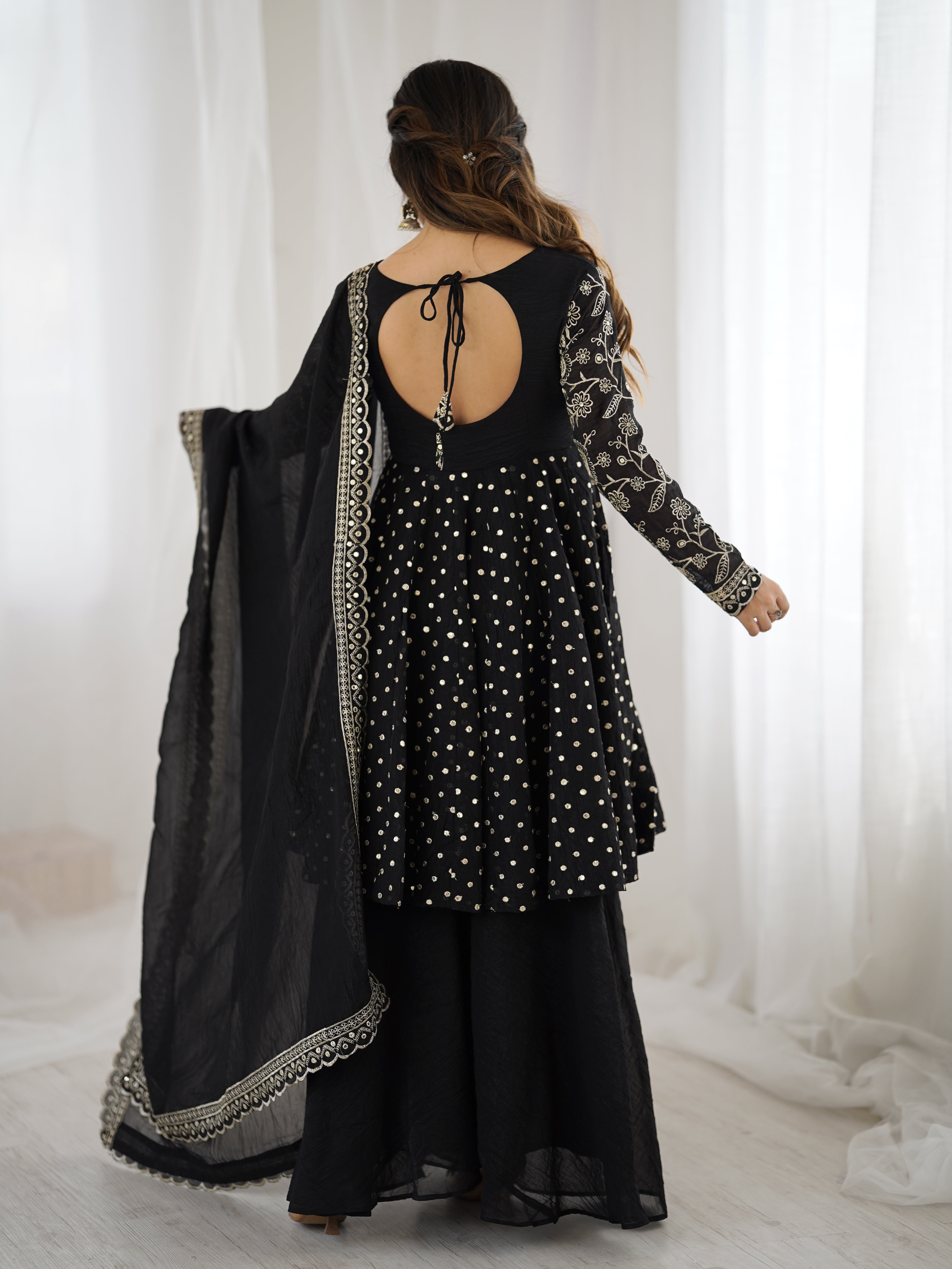 Womenline Midnight Glamour Designer Sharara Suit Set with Embroidered Dupatta