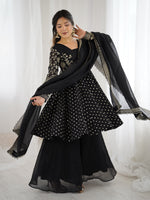 Womenline Midnight Glamour Designer Sharara Suit Set with Embroidered Dupatta