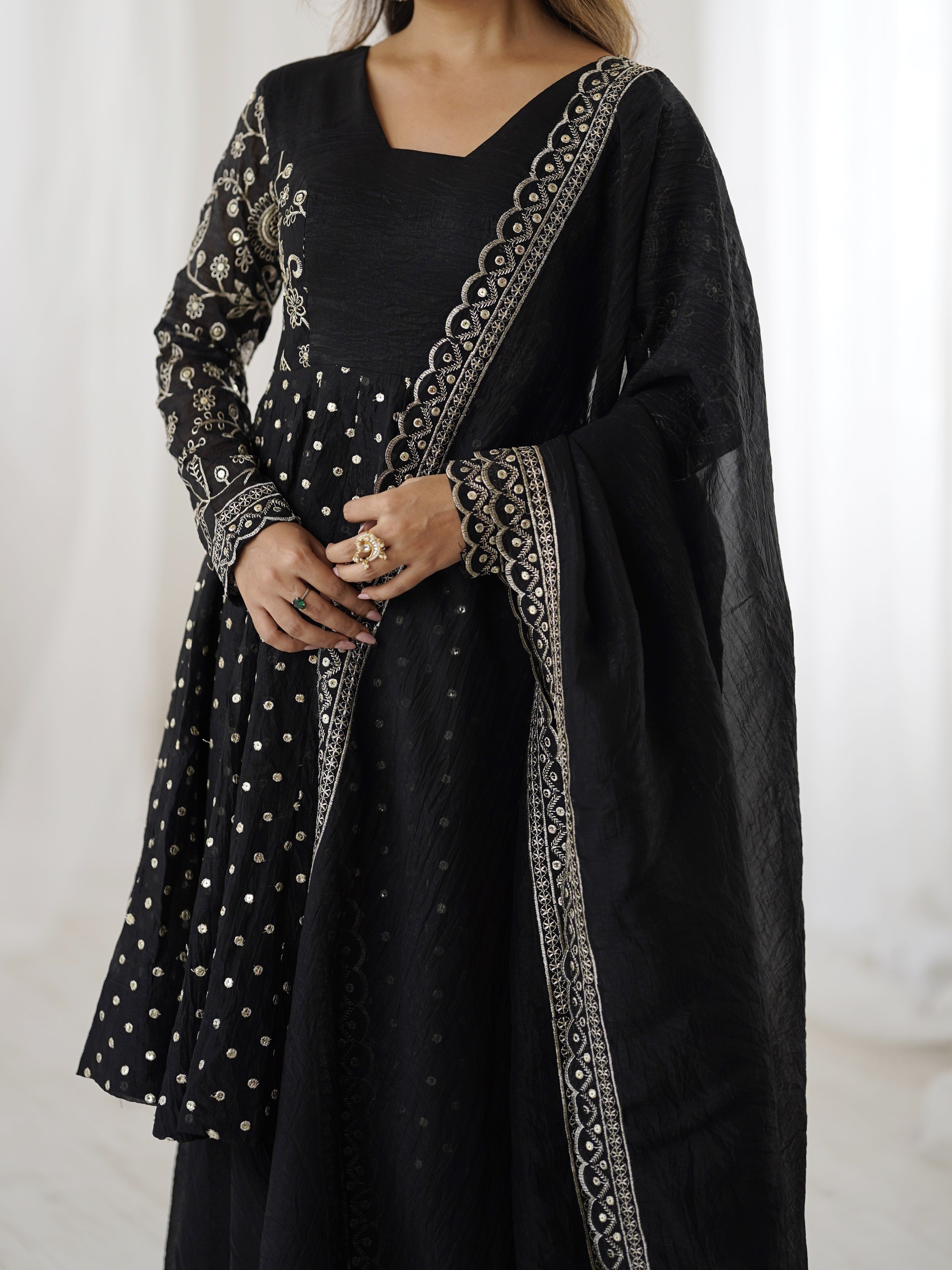 Womenline Midnight Glamour Designer Sharara Suit Set with Embroidered Dupatta