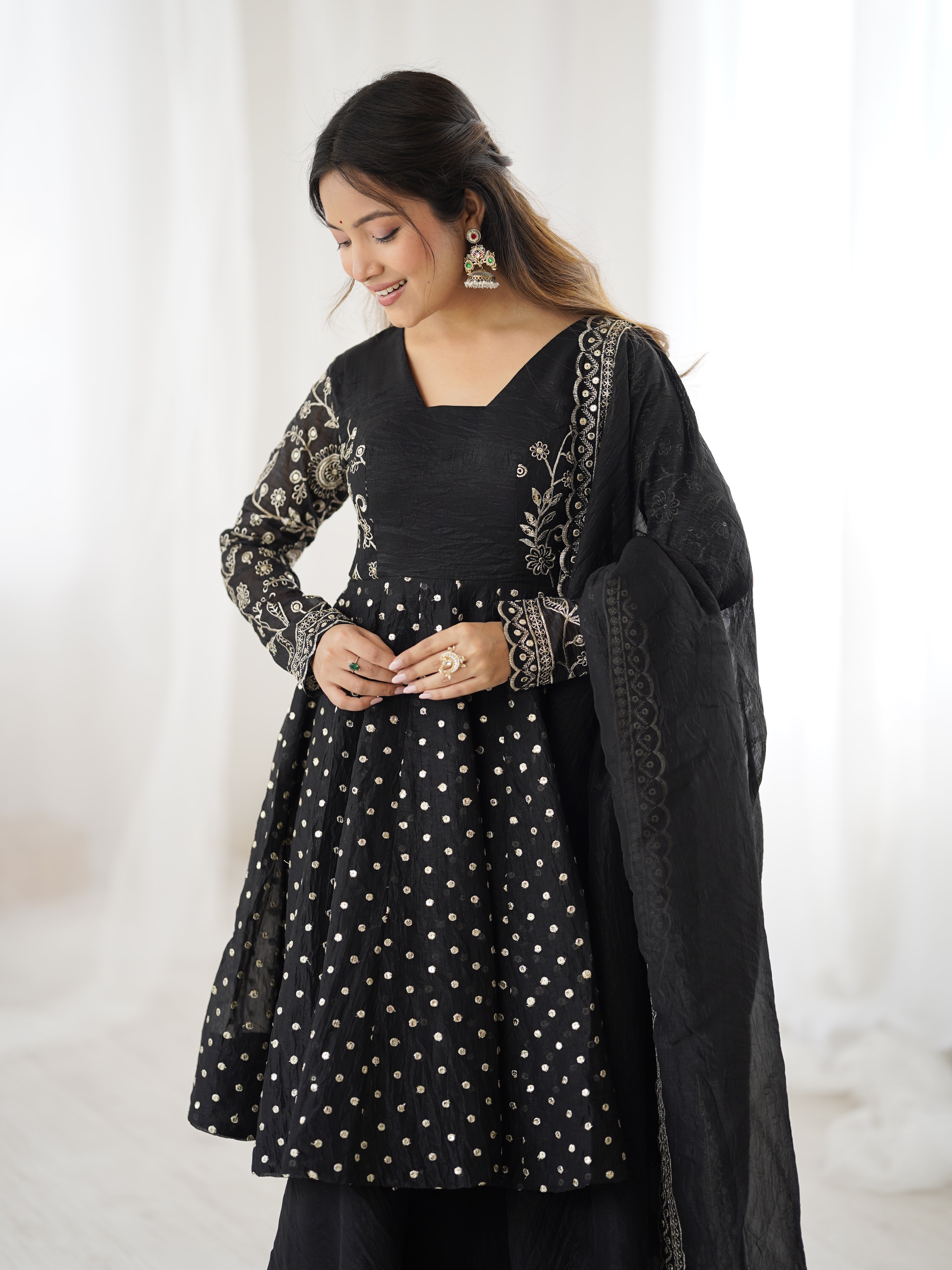 Womenline Midnight Glamour Designer Sharara Suit Set with Embroidered Dupatta