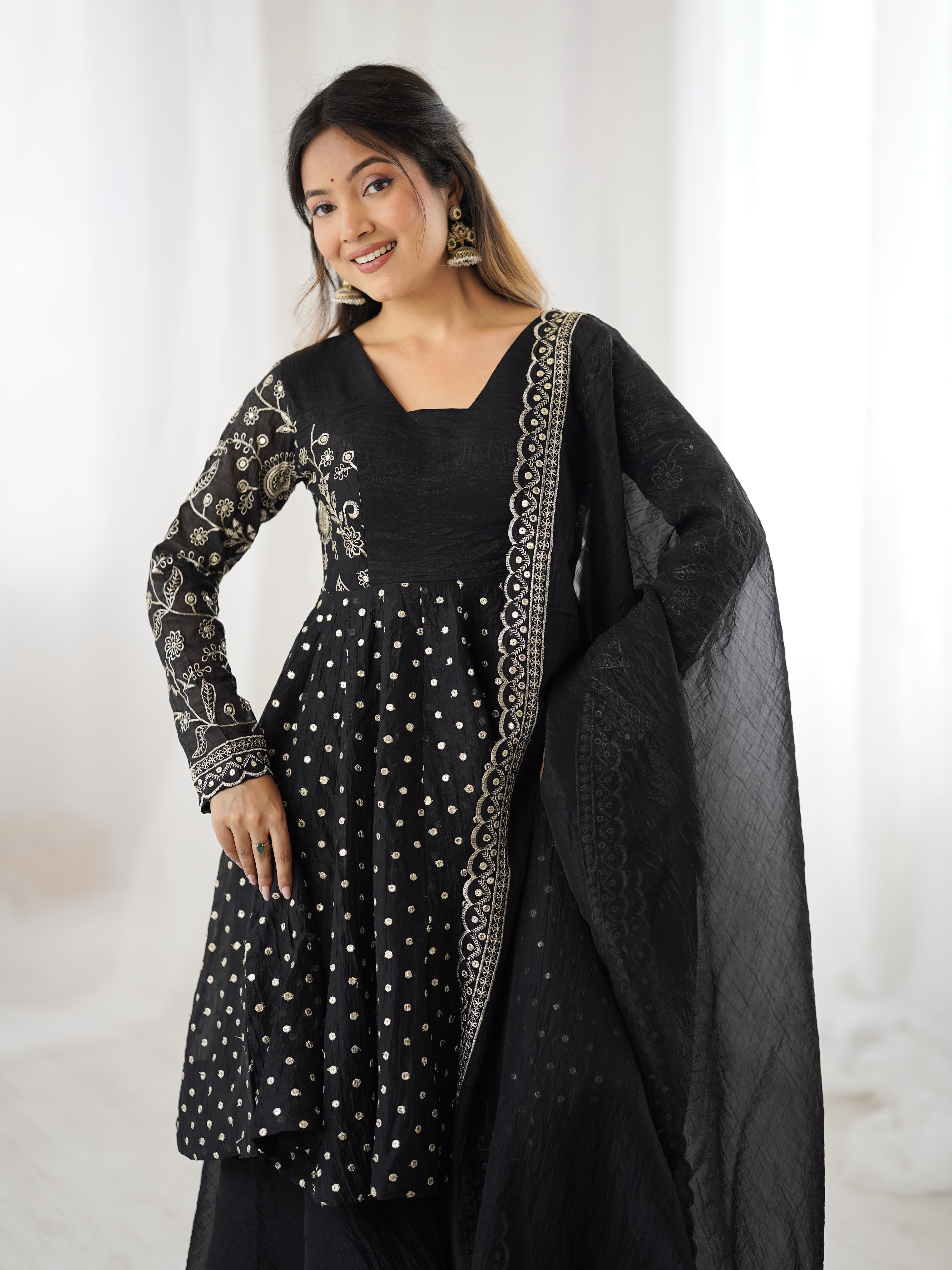 Womenline Midnight Glamour Designer Sharara Suit Set with Embroidered Dupatta