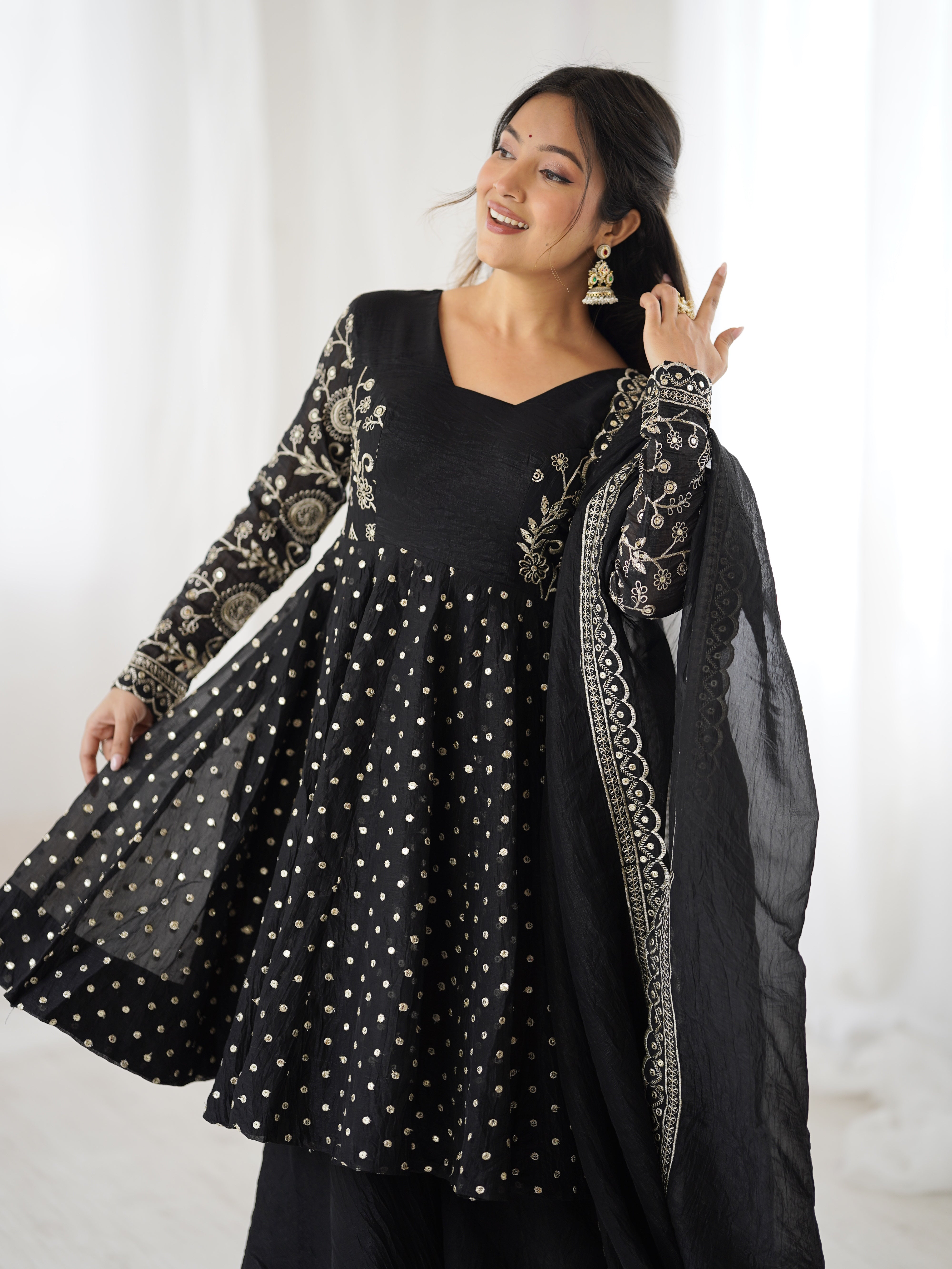 Womenline Midnight Glamour Designer Sharara Suit Set with Embroidered Dupatta