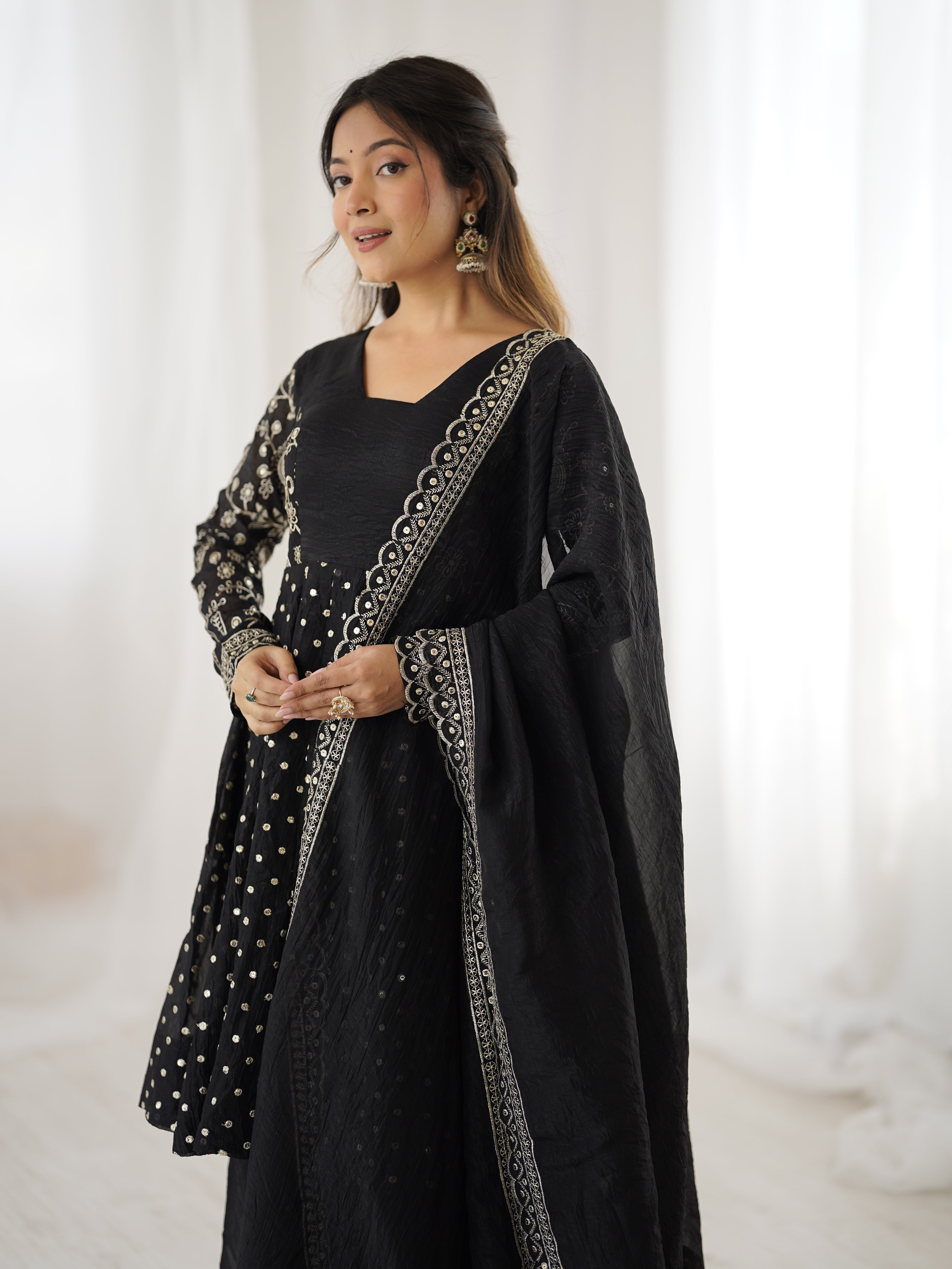 Womenline Midnight Glamour Designer Sharara Suit Set with Embroidered Dupatta