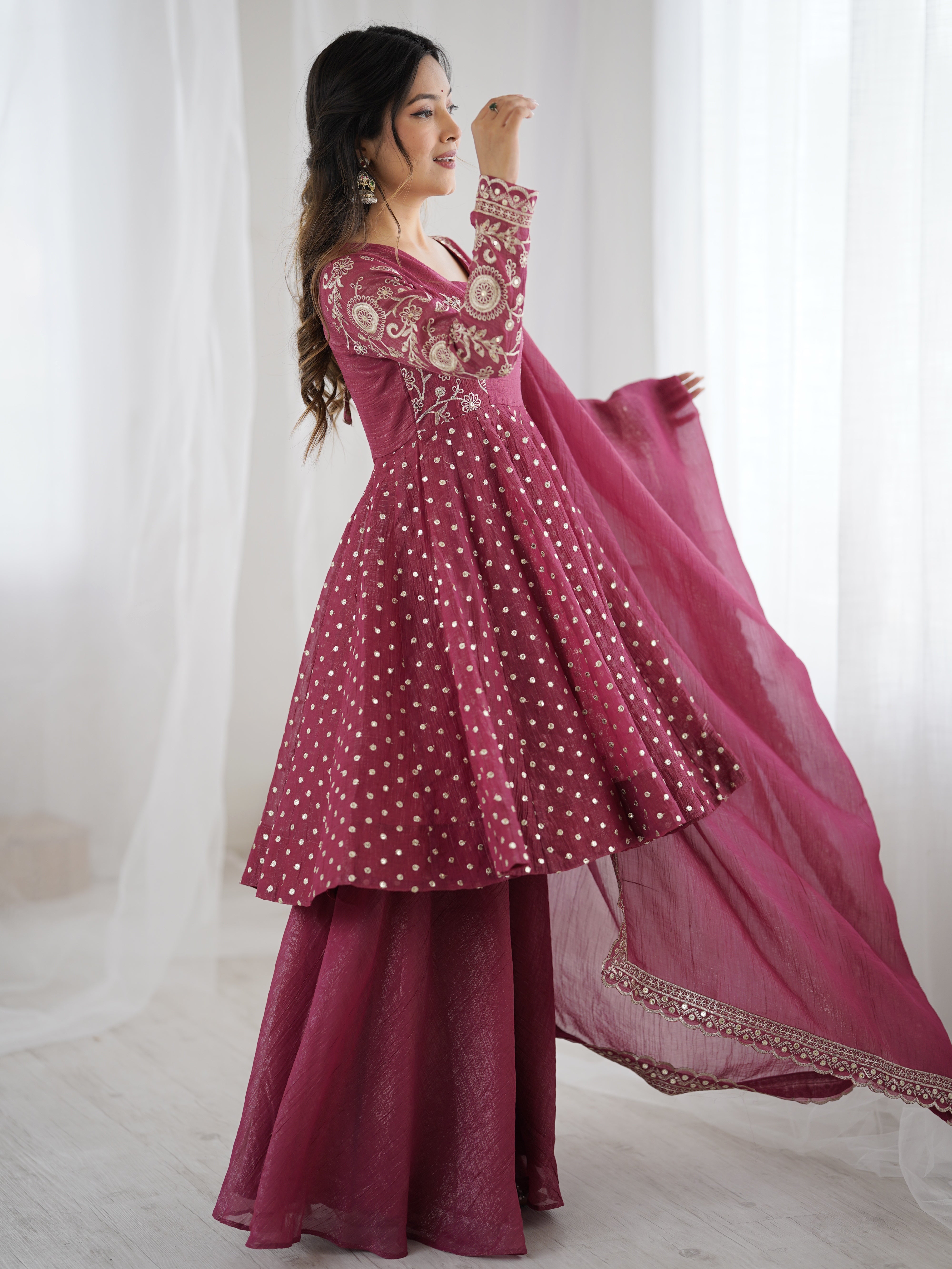 Womenline Rosewood Charm Designer Sharara Suit Set with Elegant Dupatta