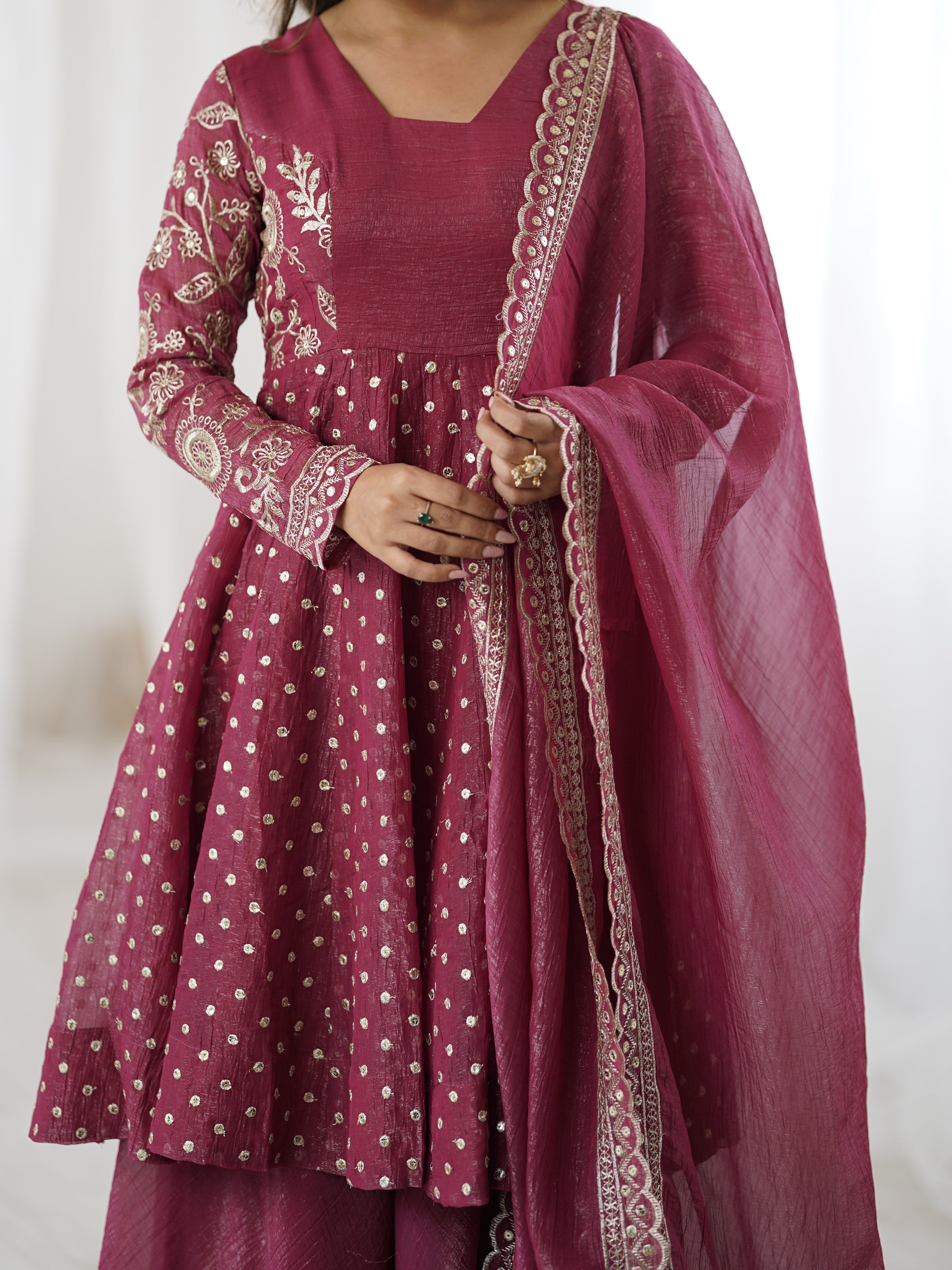 Womenline Rosewood Charm Designer Sharara Suit Set with Elegant Dupatta