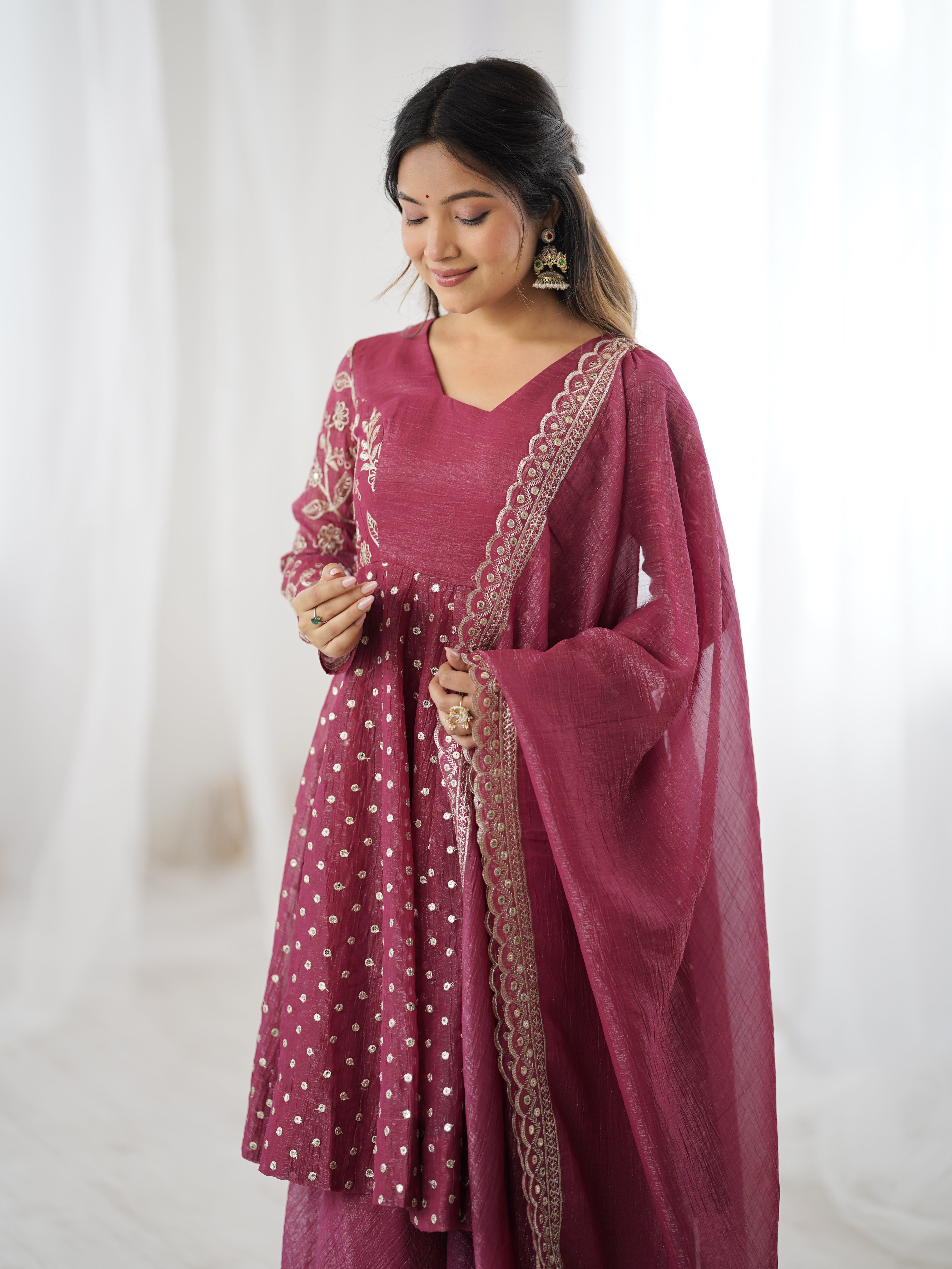 Womenline Rosewood Charm Designer Sharara Suit Set with Elegant Dupatta