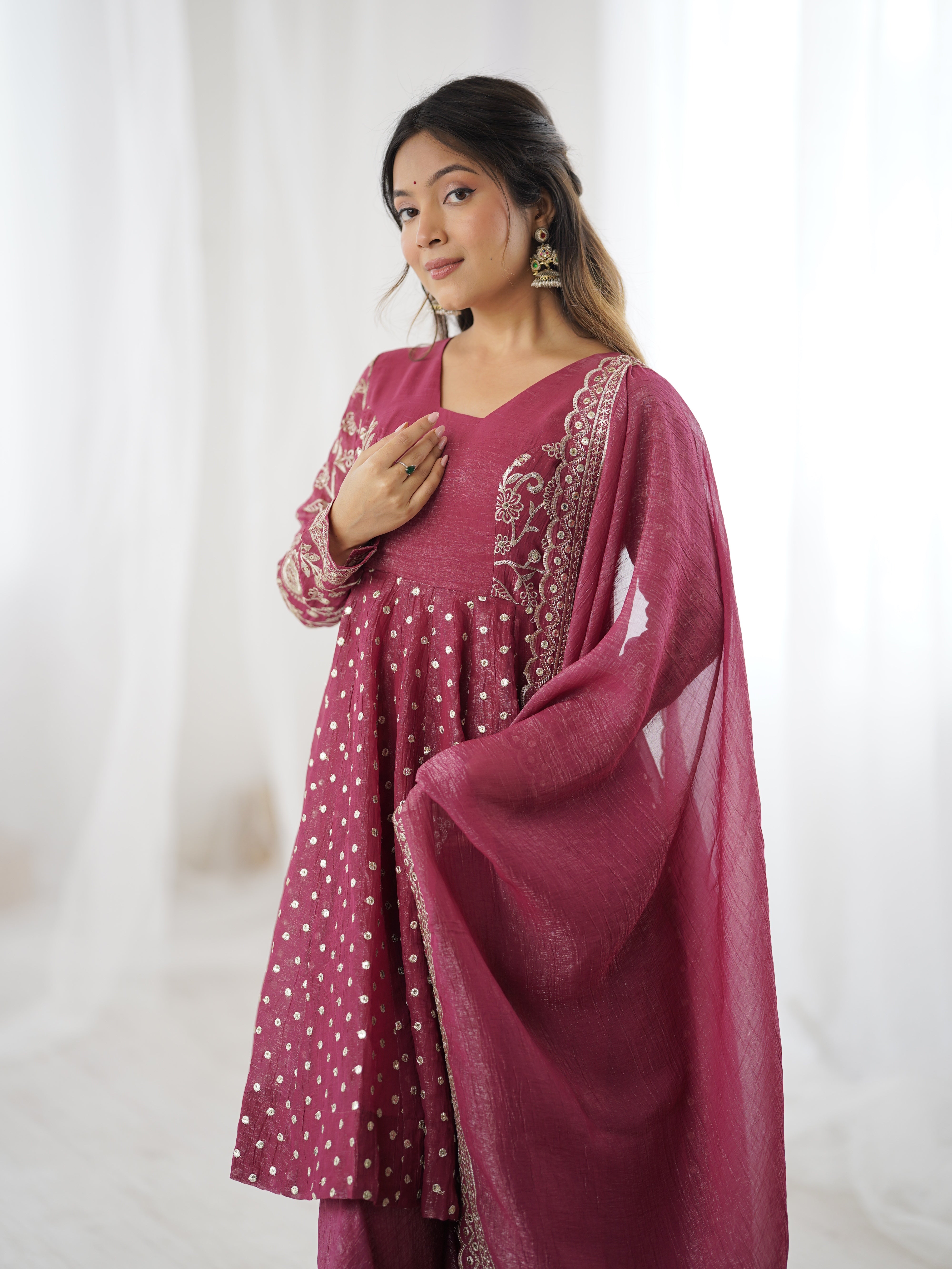 Womenline Rosewood Charm Designer Sharara Suit Set with Elegant Dupatta