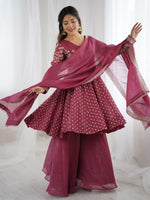Womenline Rosewood Charm Designer Sharara Suit Set with Elegant Dupatta