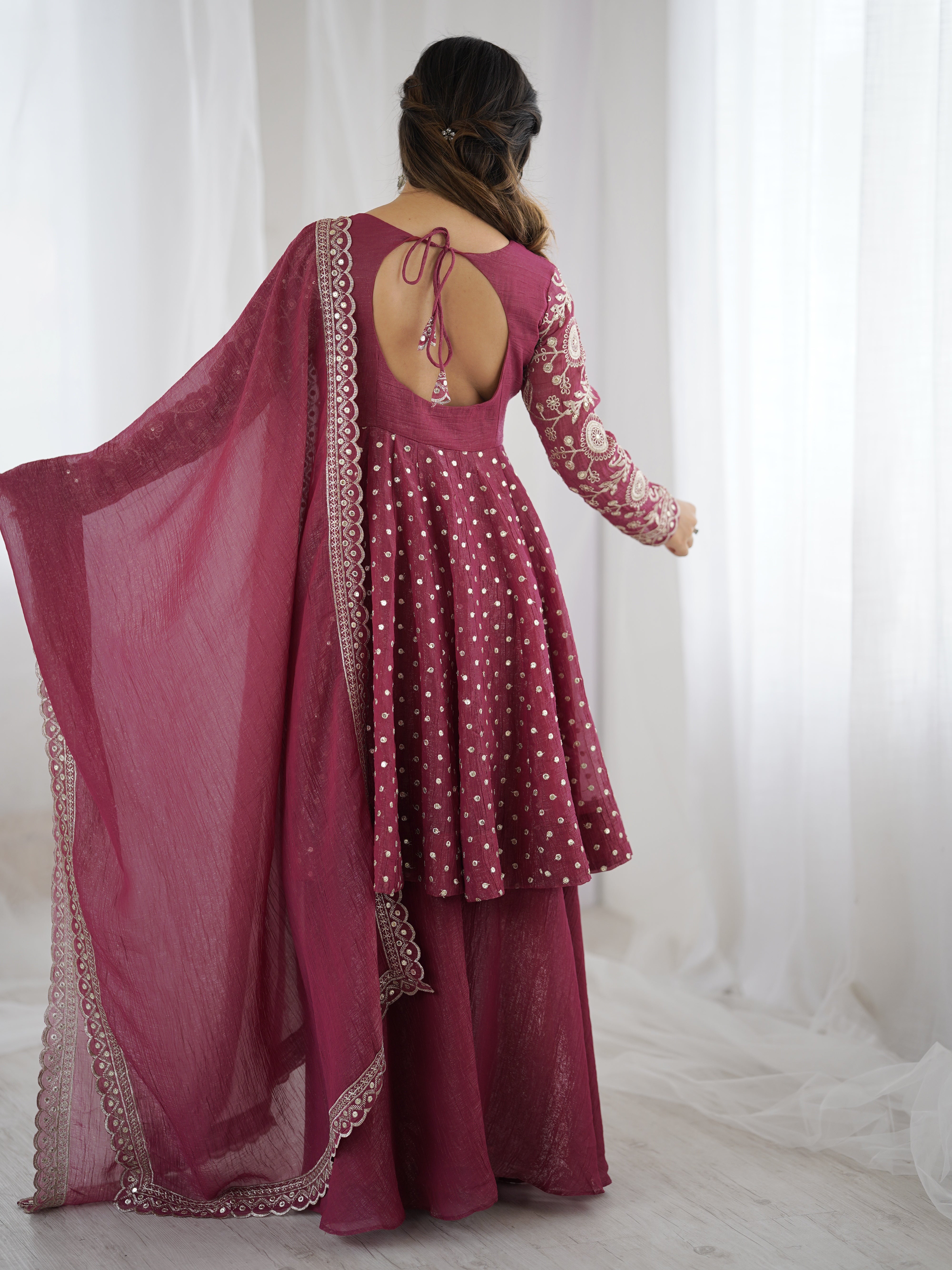 Womenline Rosewood Charm Designer Sharara Suit Set with Elegant Dupatta