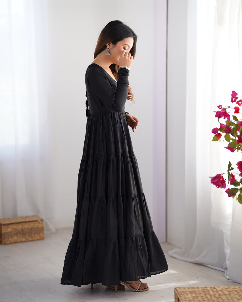 Womenline Black Color Fully Flair Anarkali Suit