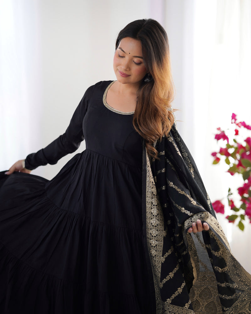 Womenline Black Color Fully Flair Anarkali Suit