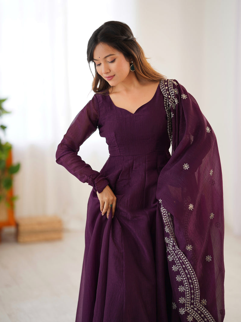 Womenline Wine Color Anarkali Suit