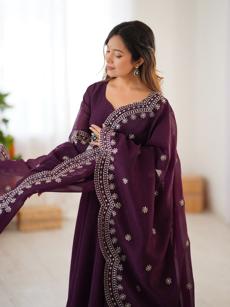 Womenline Wine Color Anarkali Suit