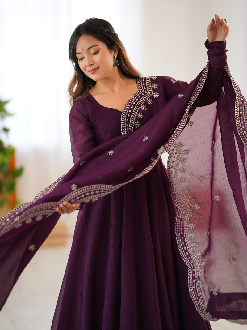 Womenline Wine Color Anarkali Suit