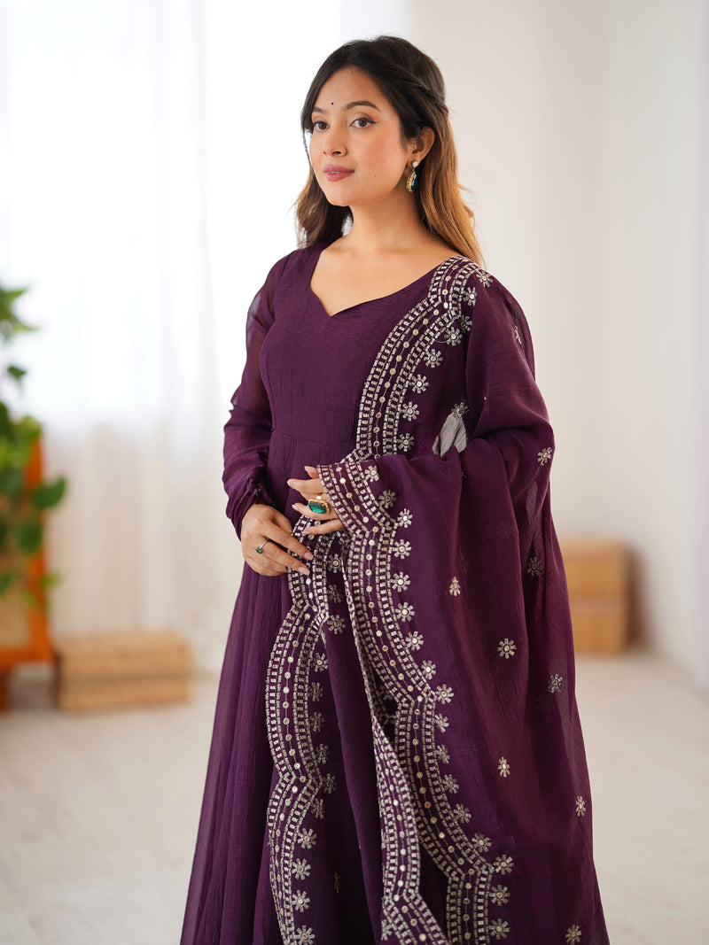 Womenline Wine Color Anarkali Suit