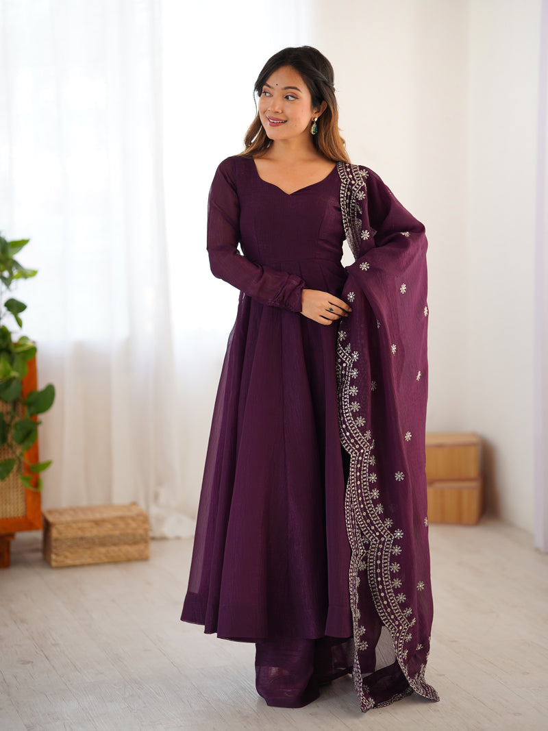 Womenline Wine Color Anarkali Suit