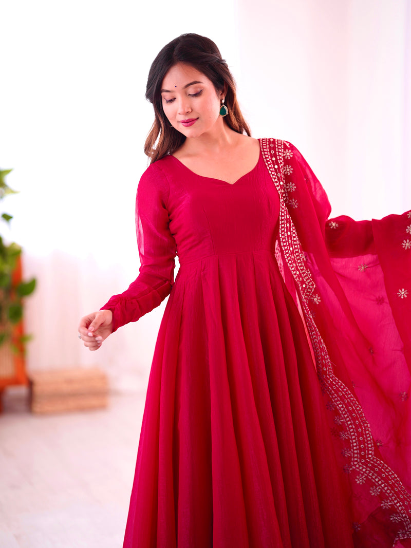 Womenline Red Color Anarkali Suit