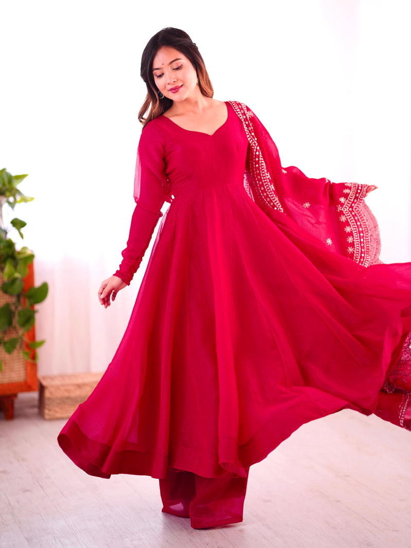 Womenline Red Color Anarkali Suit