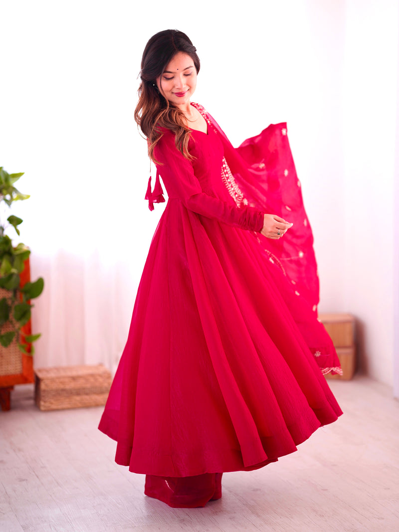 Womenline Red Color Anarkali Suit