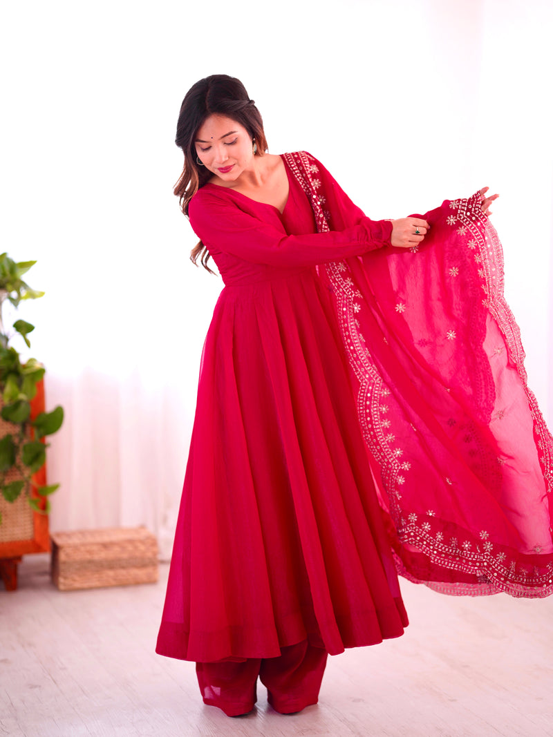 Womenline Red Color Anarkali Suit