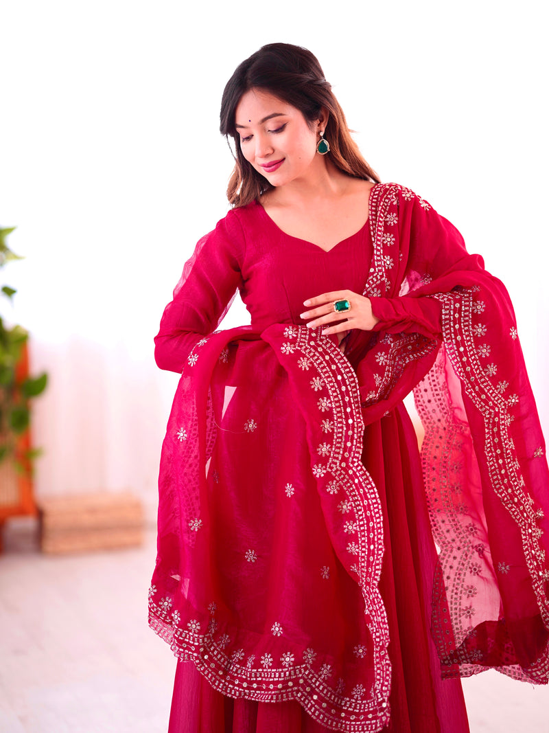 Womenline Red Color Anarkali Suit