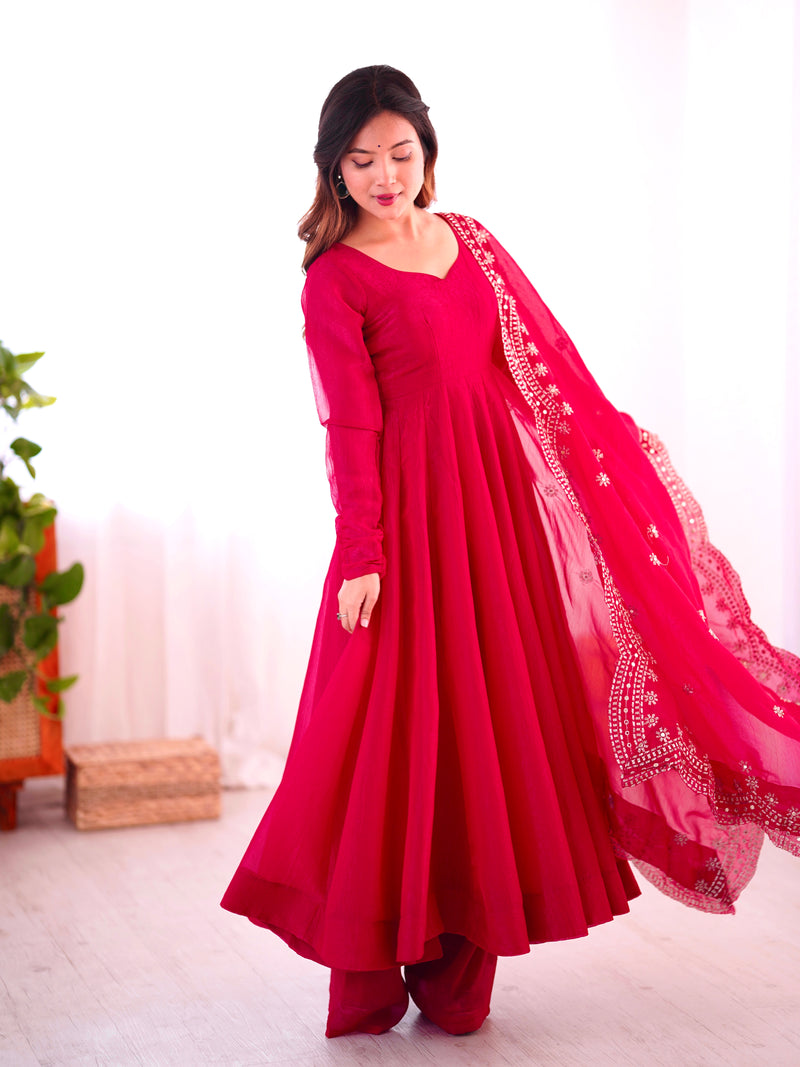 Womenline Red Color Anarkali Suit