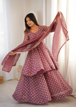 Womenline Elegant Dusty Rose Pink Sharara Suit Set with Silver Motif Print & Dupatta