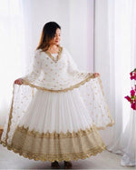 Womenline Ivory White Embroidered Anarkali Suit Set with Embroidered Dupatta