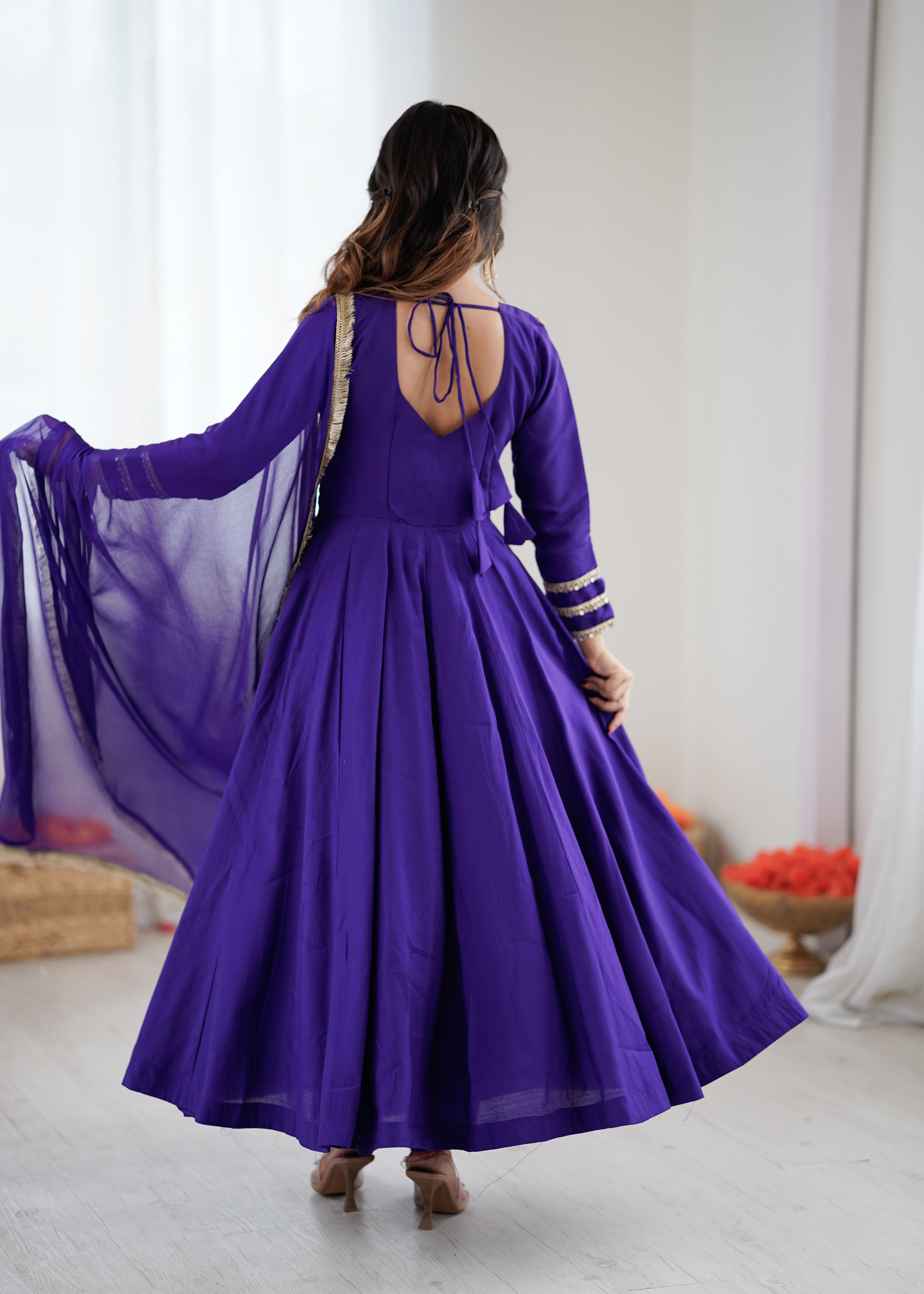 Womenline Royal Sapphire Embroidered Anarkali Suit Set with Elegant Dupatta