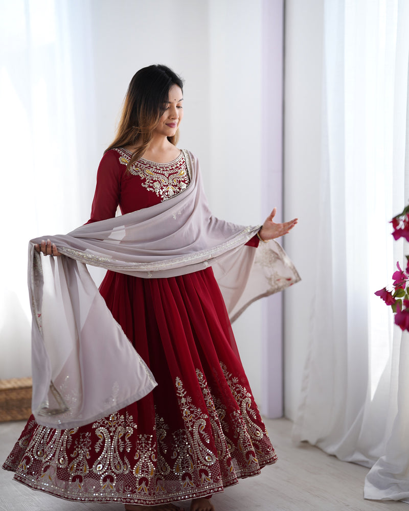Womenline Red Color Embroidery Anarkali Suit
