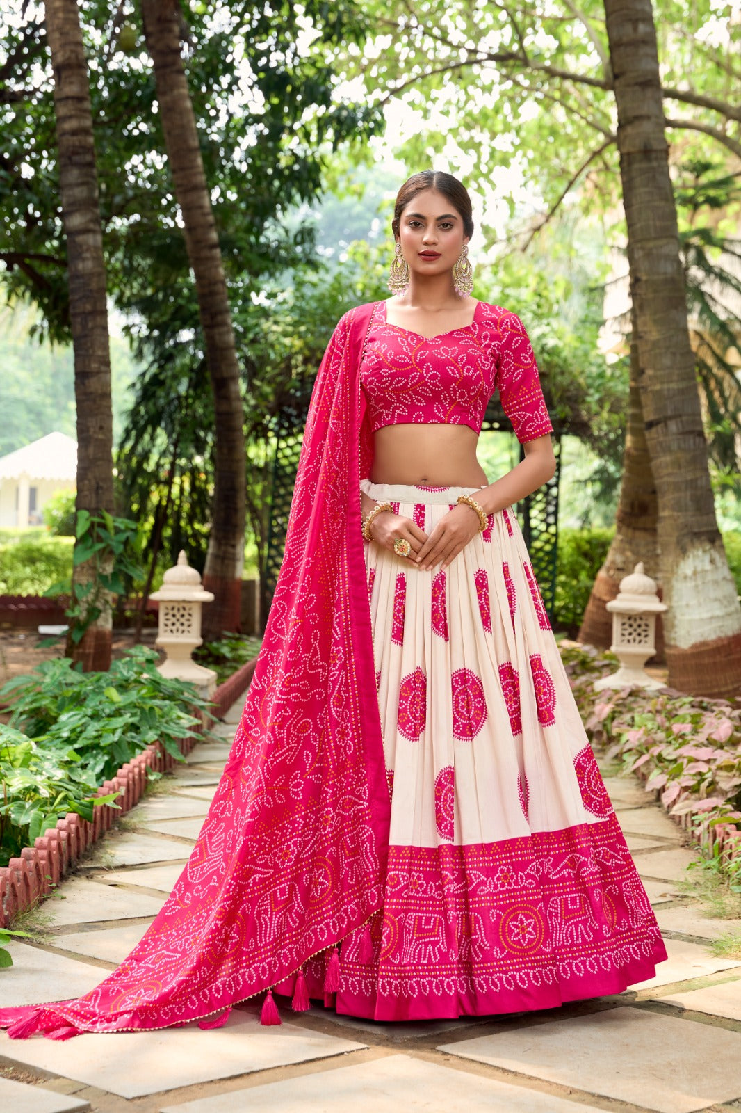 Pink Color Tussar Silk Bandhej Printed Lehenga Choli