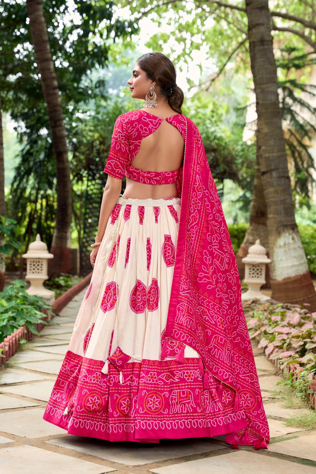 Pink Color Tussar Silk Bandhej Printed Lehenga Choli