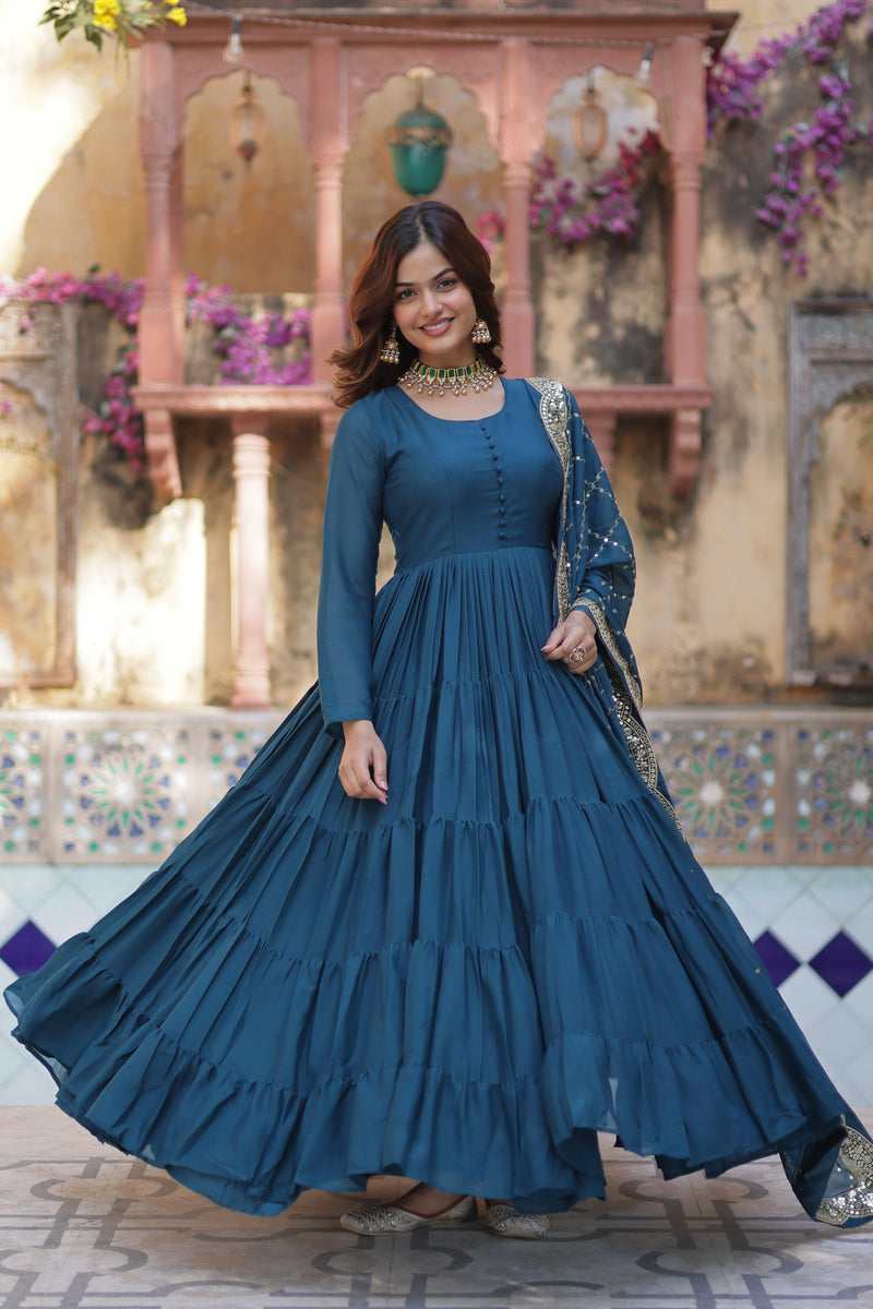 Womenline Rama Color Fully Flair Gown