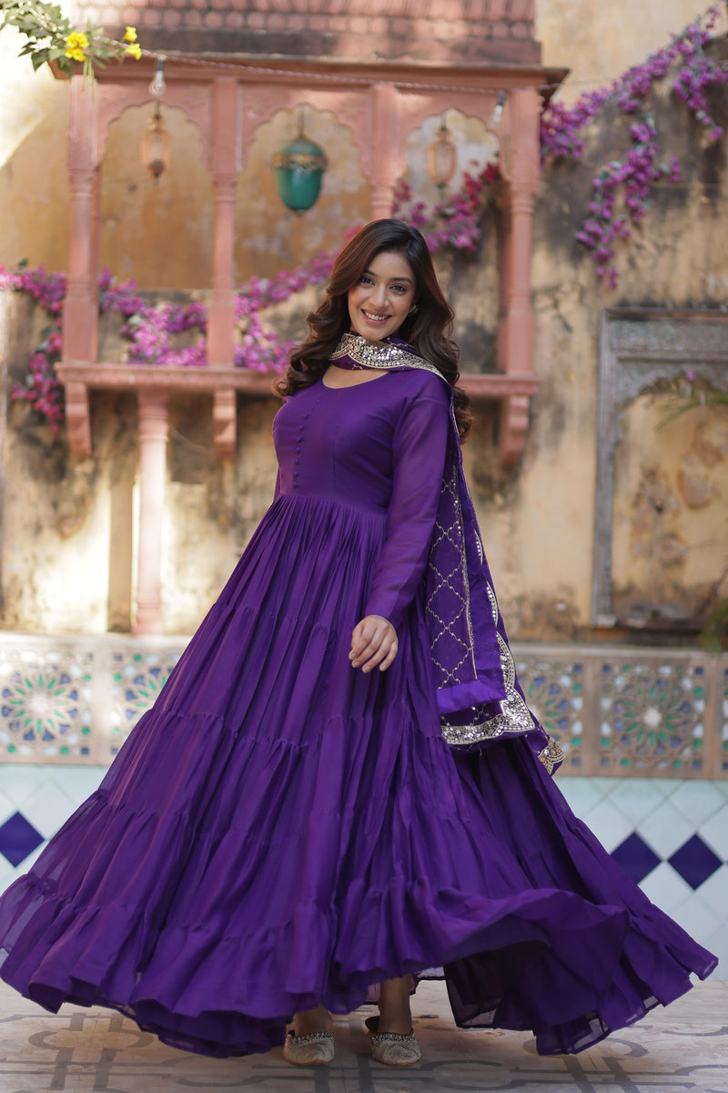 Womenline Blue Color Fully Flair Gown