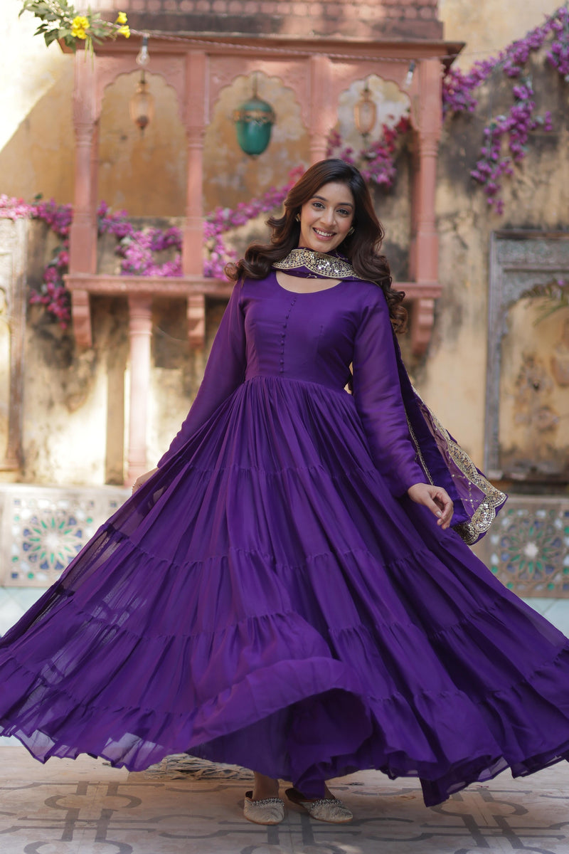 Womenline Blue Color Fully Flair Gown