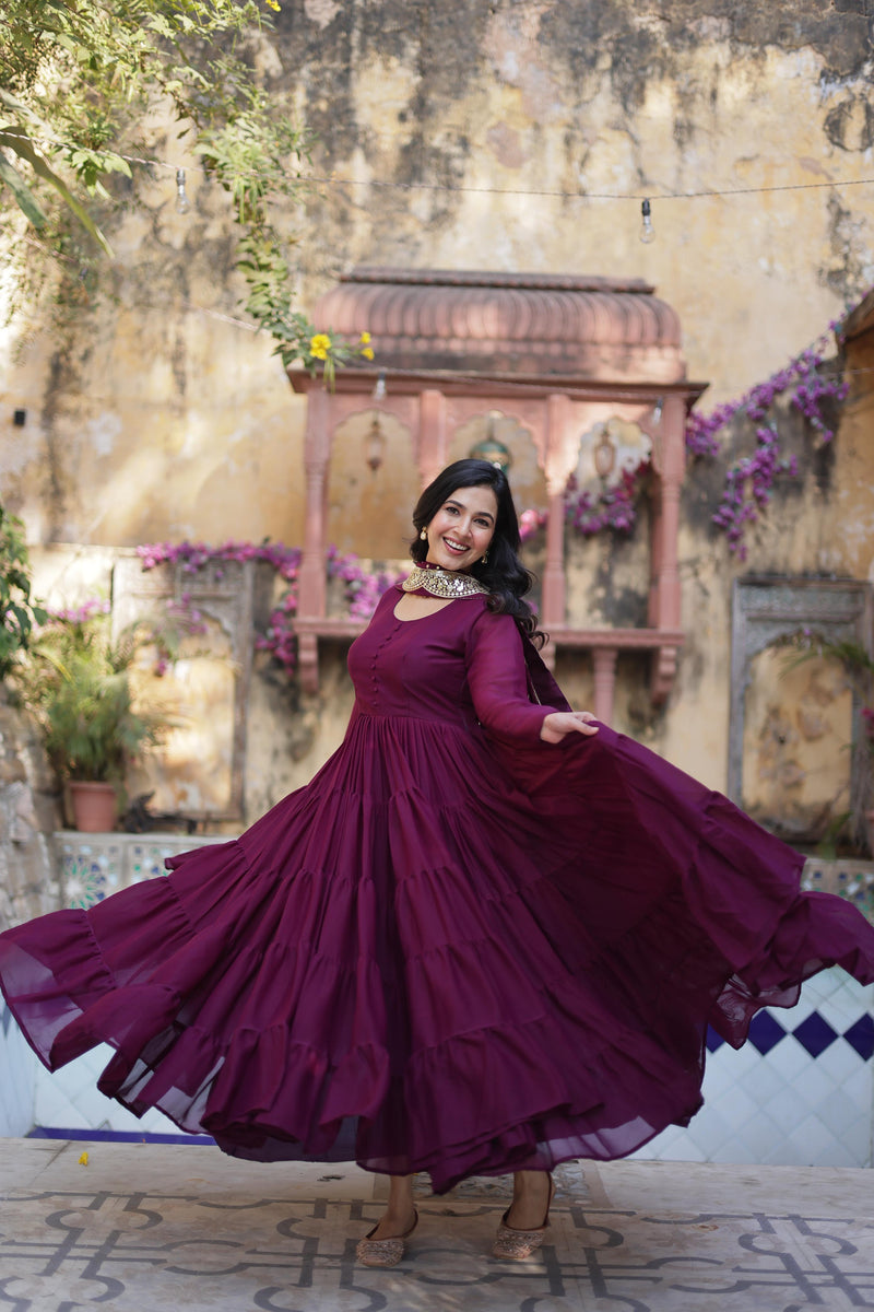 Womenline Wine Color Fully Flair Gown