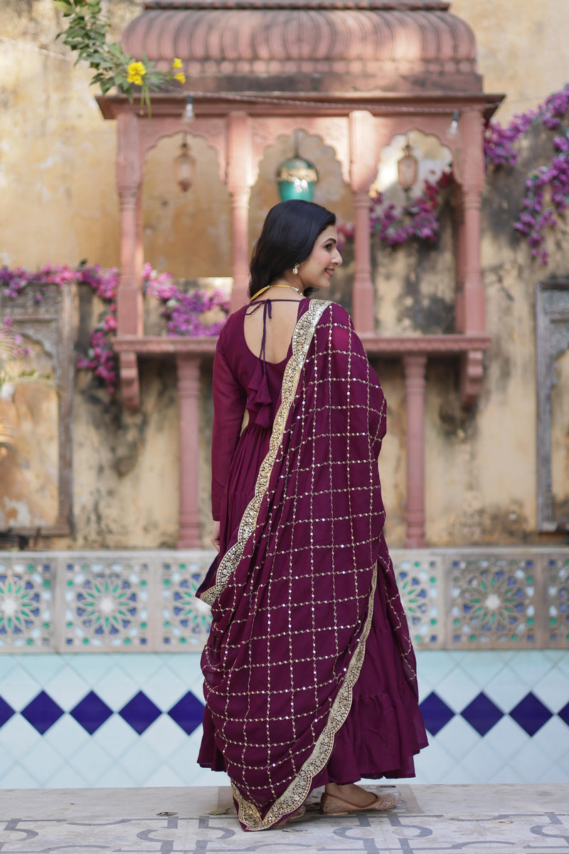 Womenline Wine Color Fully Flair Gown
