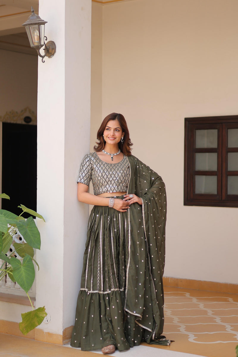 Womenline Green Color Wedding Lehenga Choli