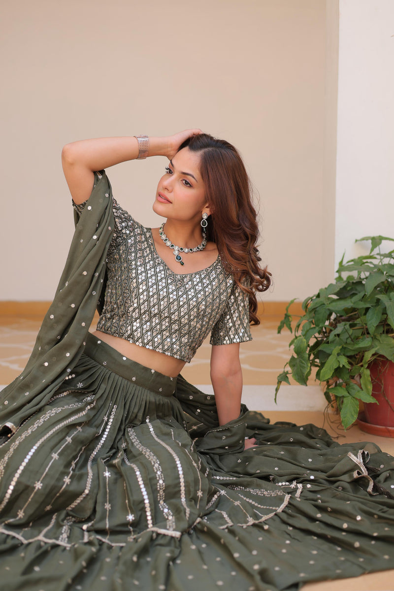 Womenline Green Color Wedding Lehenga Choli