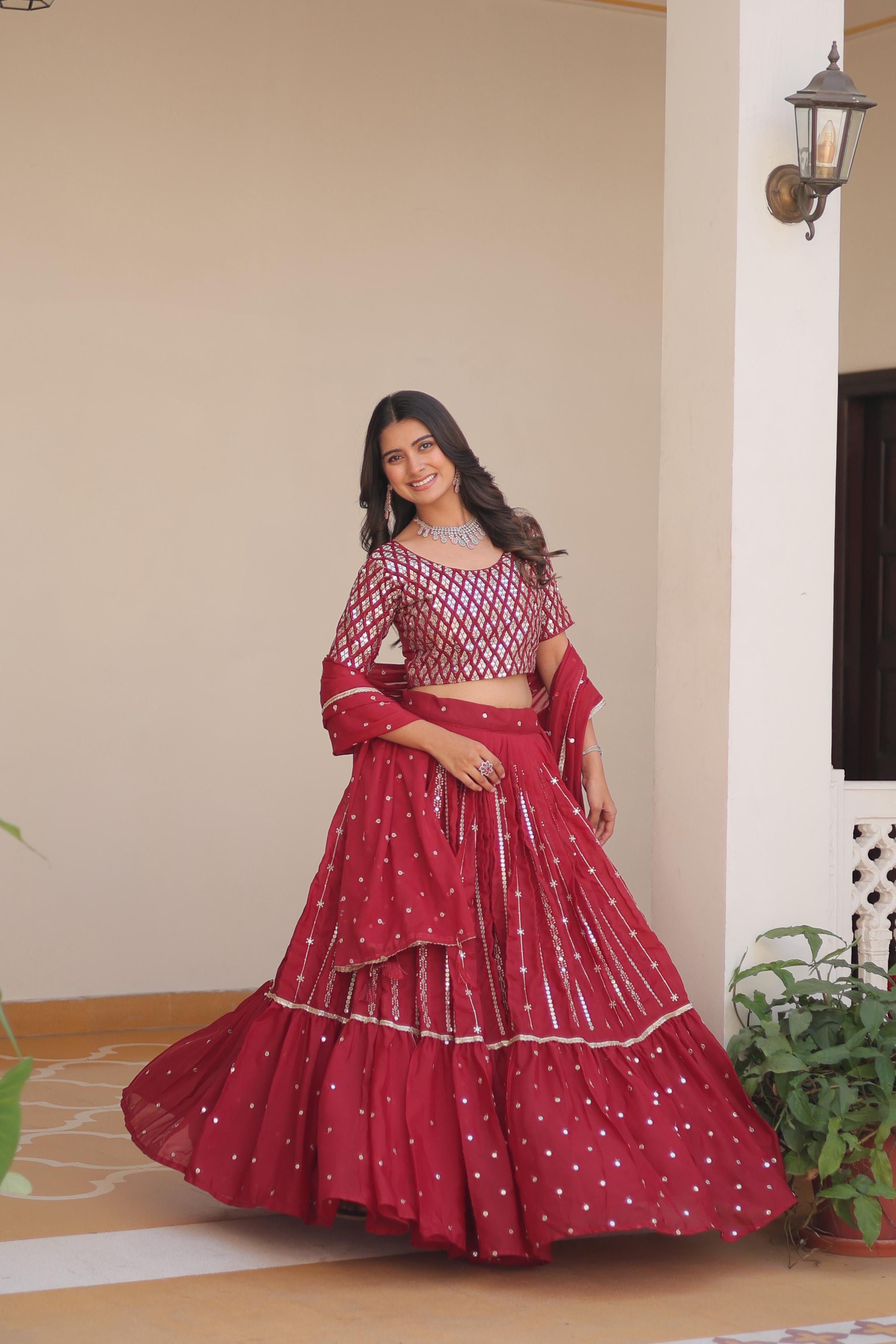 Womenline Red Color Wedding Lehenga Choli