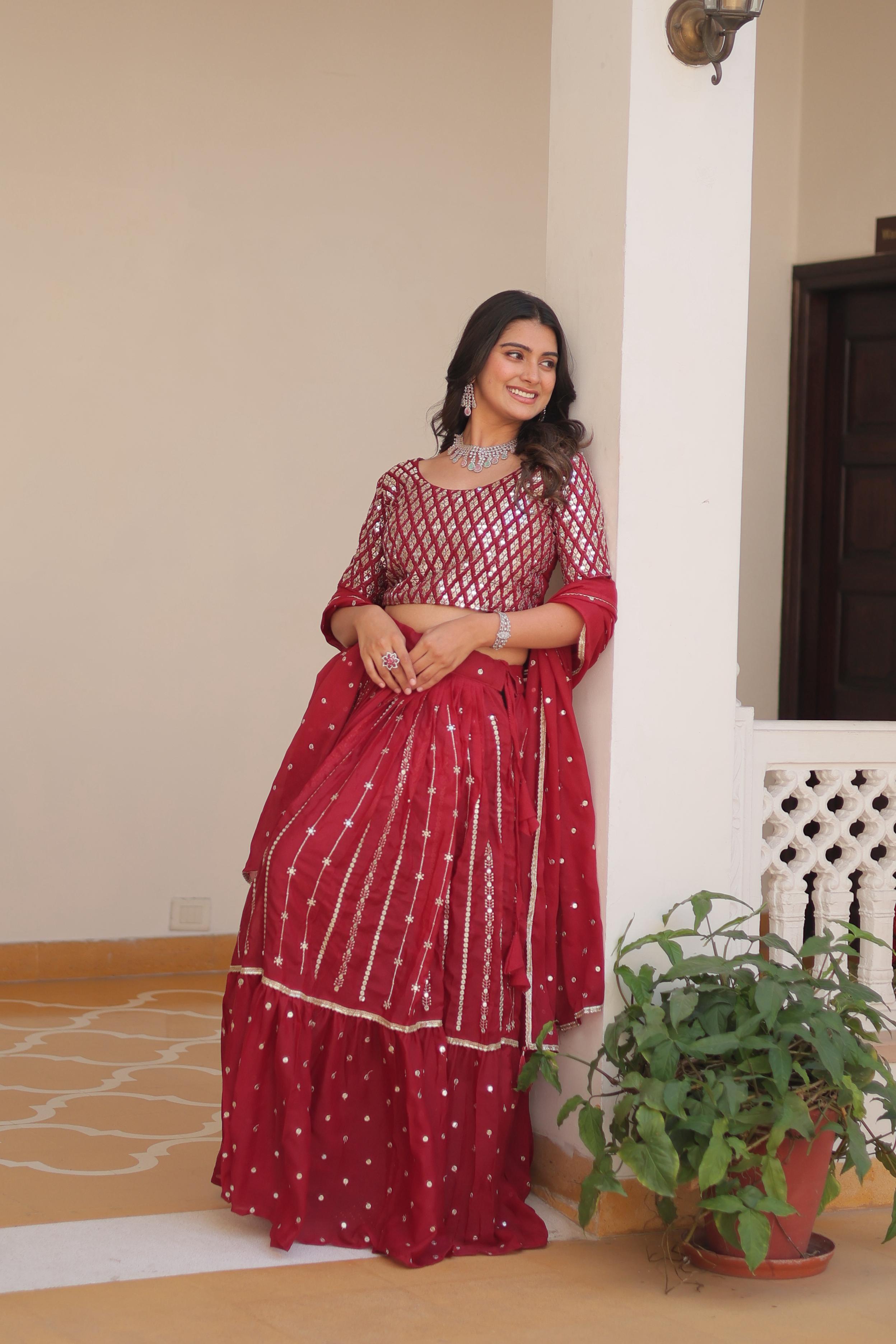 Womenline Red Color Wedding Lehenga Choli