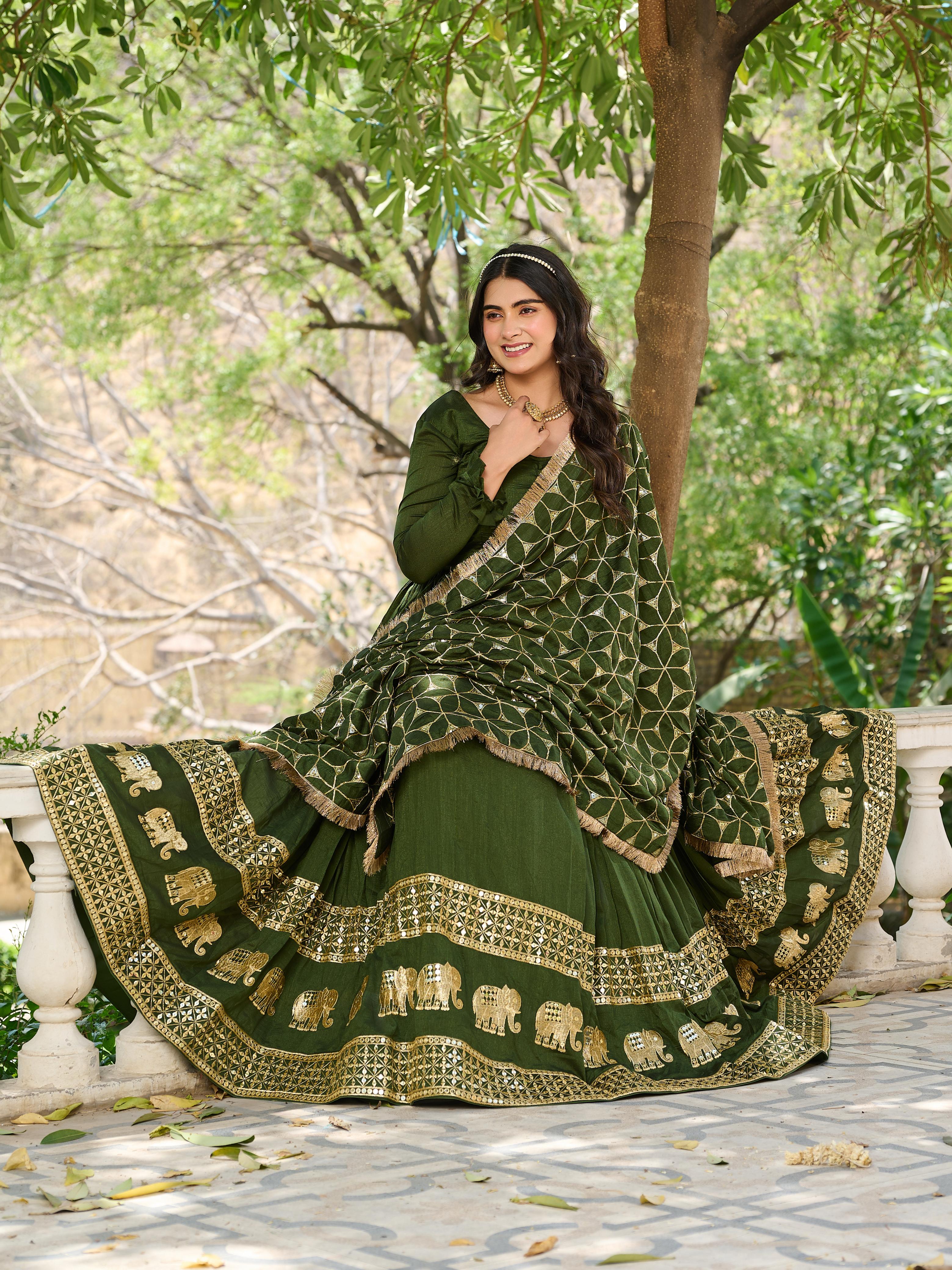 Womenline Green Color Festival Long Gown